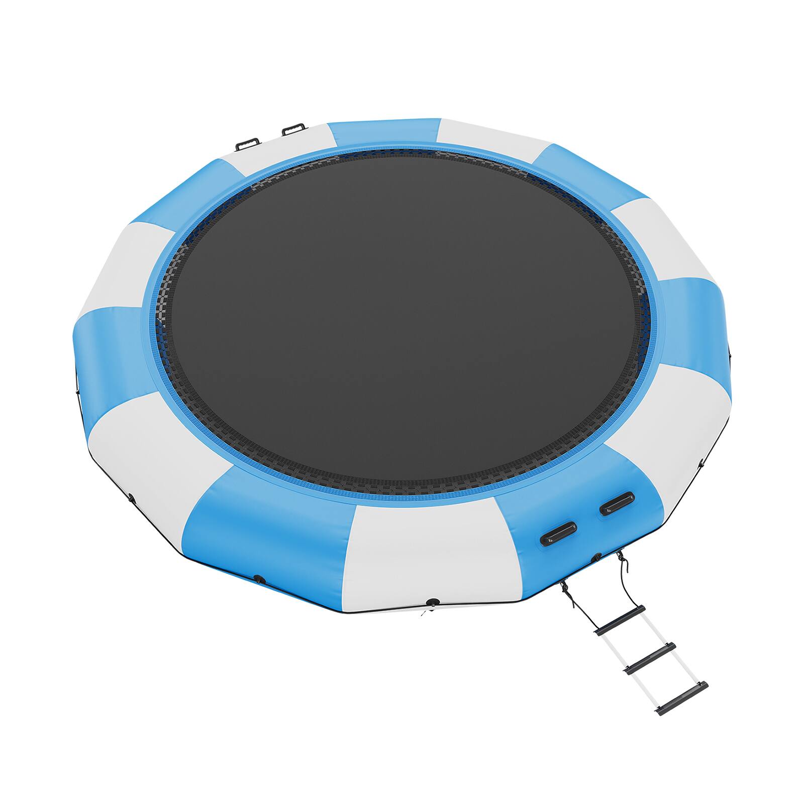 Alt View 4. VEVOR - Inflatable Water Bouncer, 15ft Recreational Water Trampoline, Portable Bounce Swim Platform with 3-Step Ladder - Blue, white.