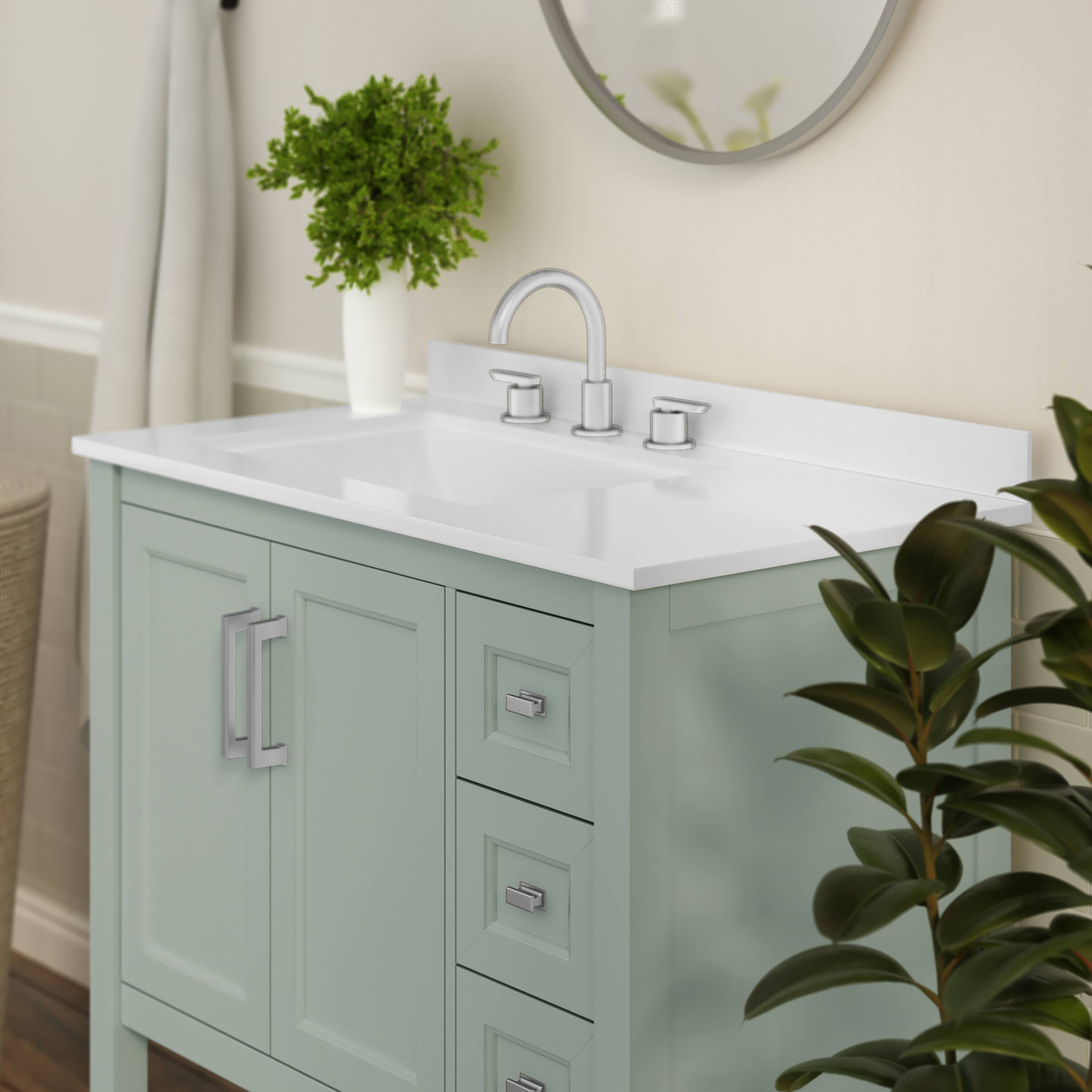 Alt View 2. Flash Furniture - Vega 36 Inch Bathroom Vanity with Sink, Storage Cabinet with Soft Close Doors, Open Shelf and 3 Drawers, Carrara Marble - Green.