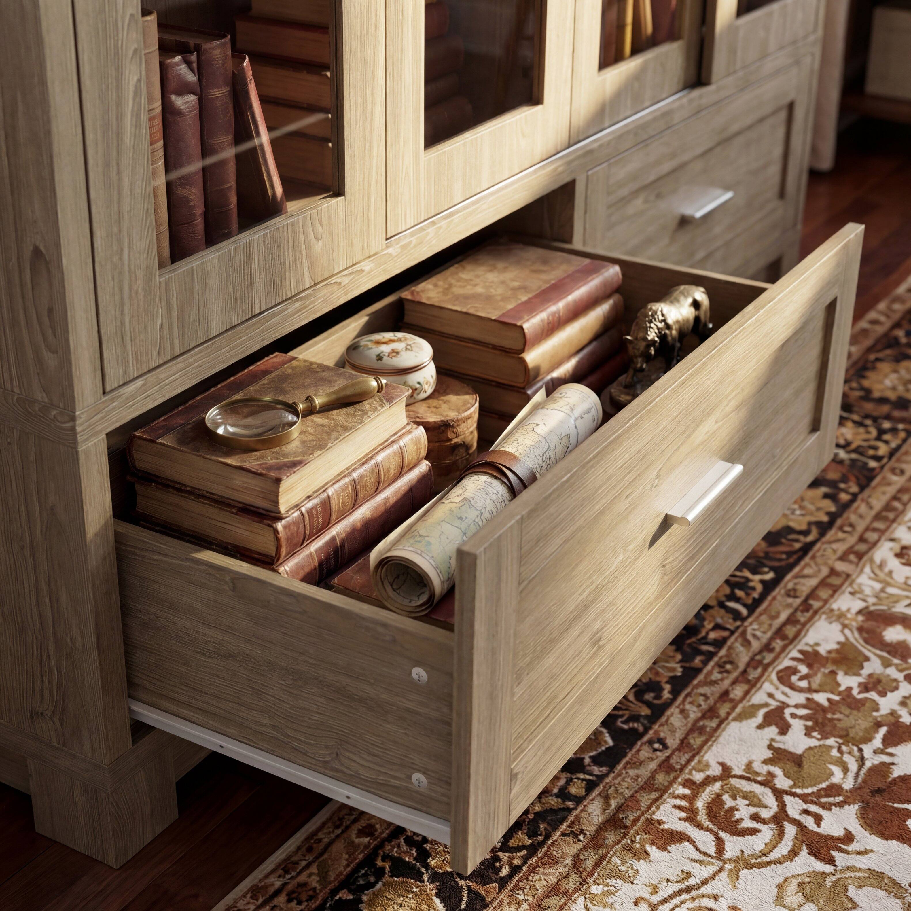 Alt View 2. Famapy - Glass Door Display Bookcase, Wood Grain Storage Cabinet with Fixed Shelves.
