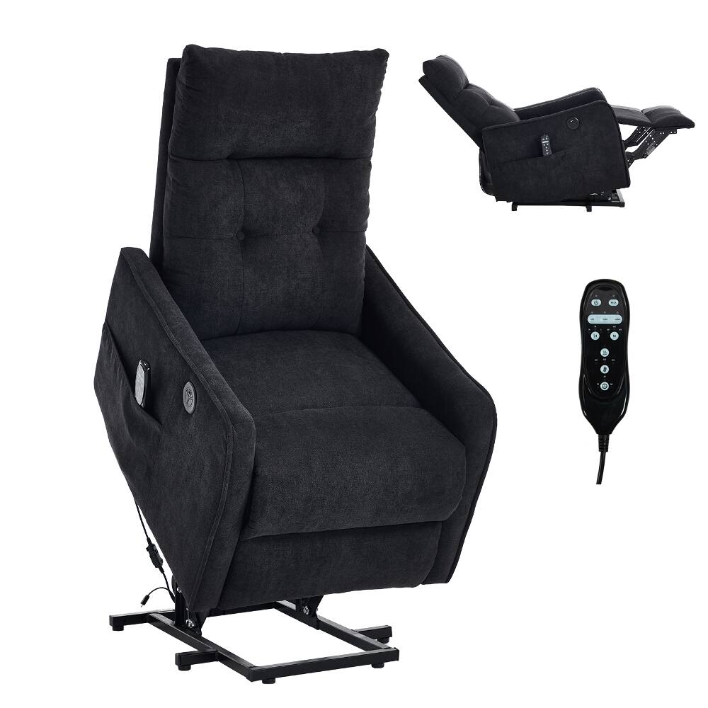 Alt View 6. Ropilly - Ropilly Black Chenille Massage Chair Power Lift Recliner for Elderly with Lumbar Heat and USB - Black.