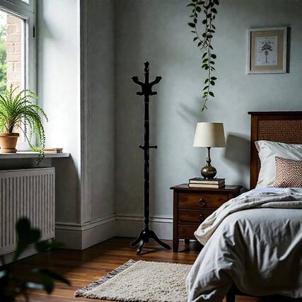 Front. Hivvago - Adjustable Solid Wood Coat Rack with 11 Hooks for Entryway - Black.