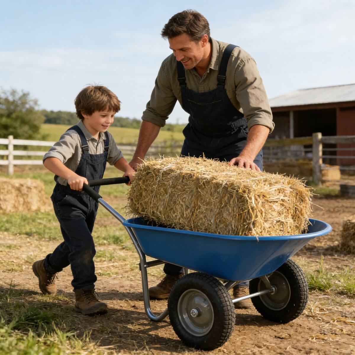 Left. Loheer - Loheer Blue Two Wheeled Garden Trolley 300 lb Capacity 15 Inch Pneumatic Wheels.