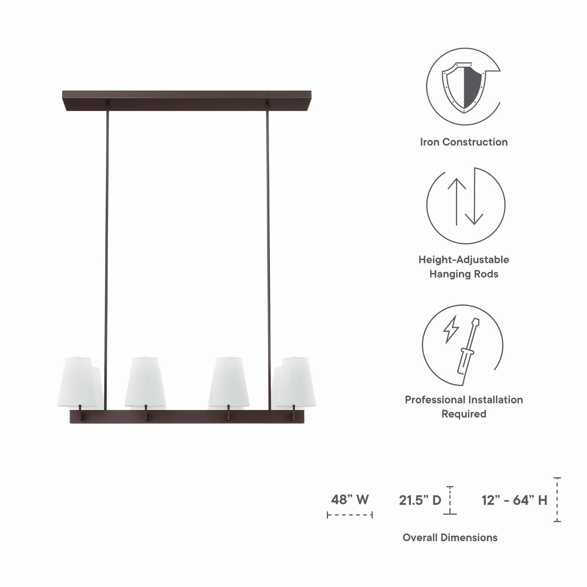 Iron Construction  
Height-Adjustable Hanging Rods  
Professional Installation Required  

48" W x 21.5" D x 12" - 64" H  
Overall Dimensions
