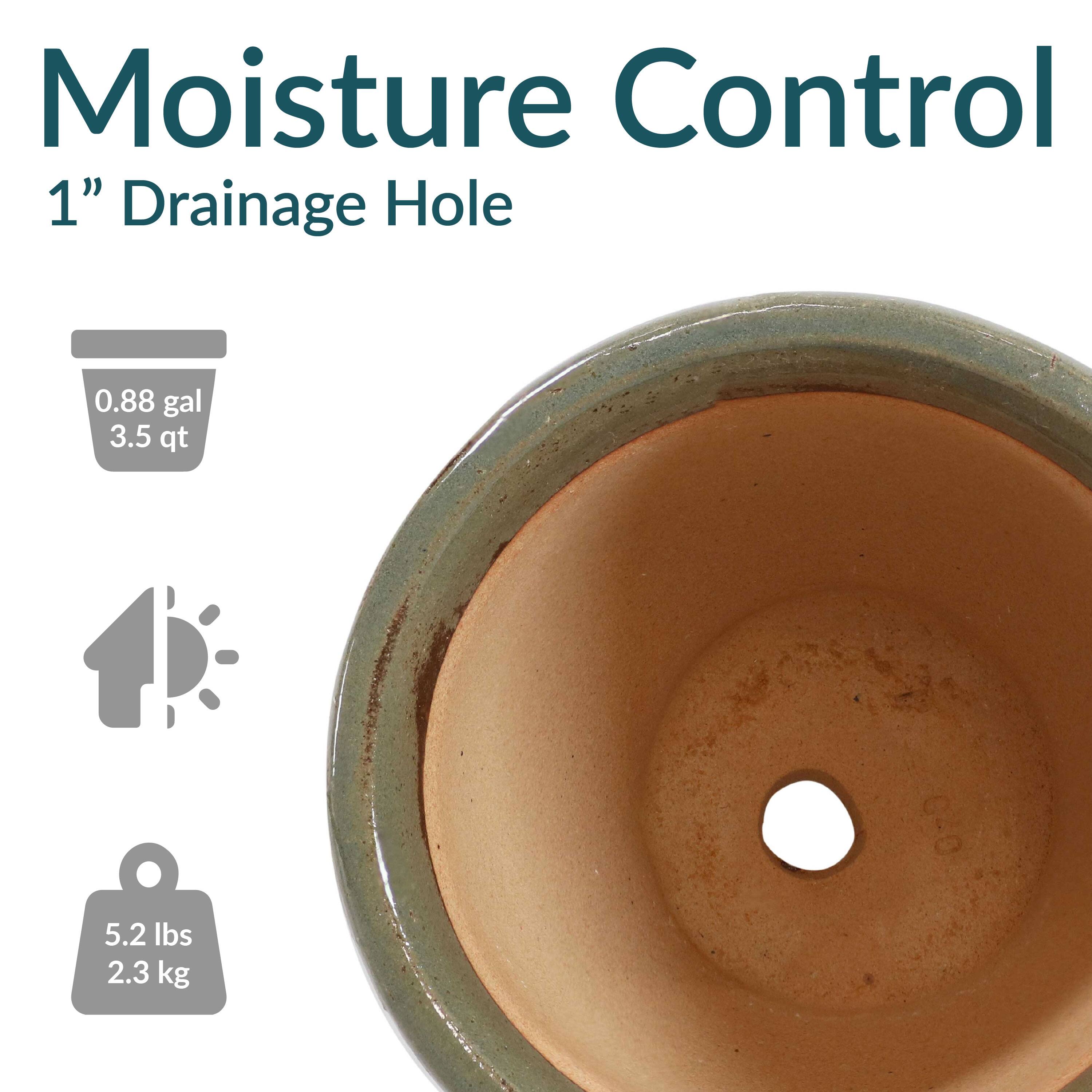 Moisture Control  
1" Drainage Hole  

0.88 gal  
3.5 qt  

5.2 lbs  
2.3 kg