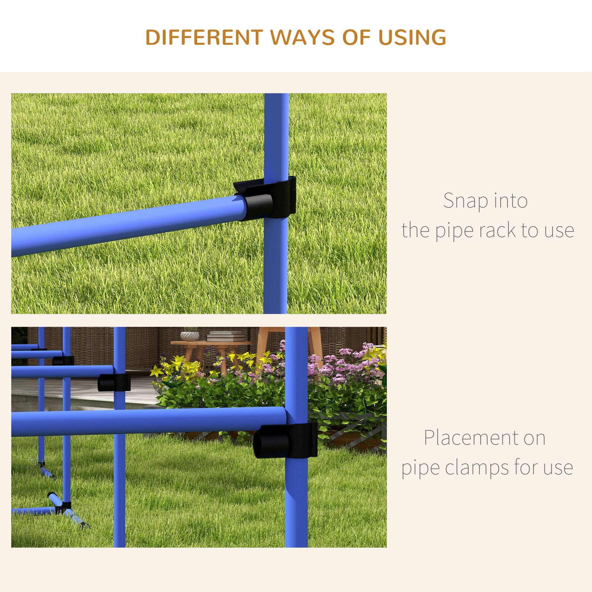 DIFFERENT WAYS OF USING

Snap into the pipe rack to use

Placement on pipe clamps for use