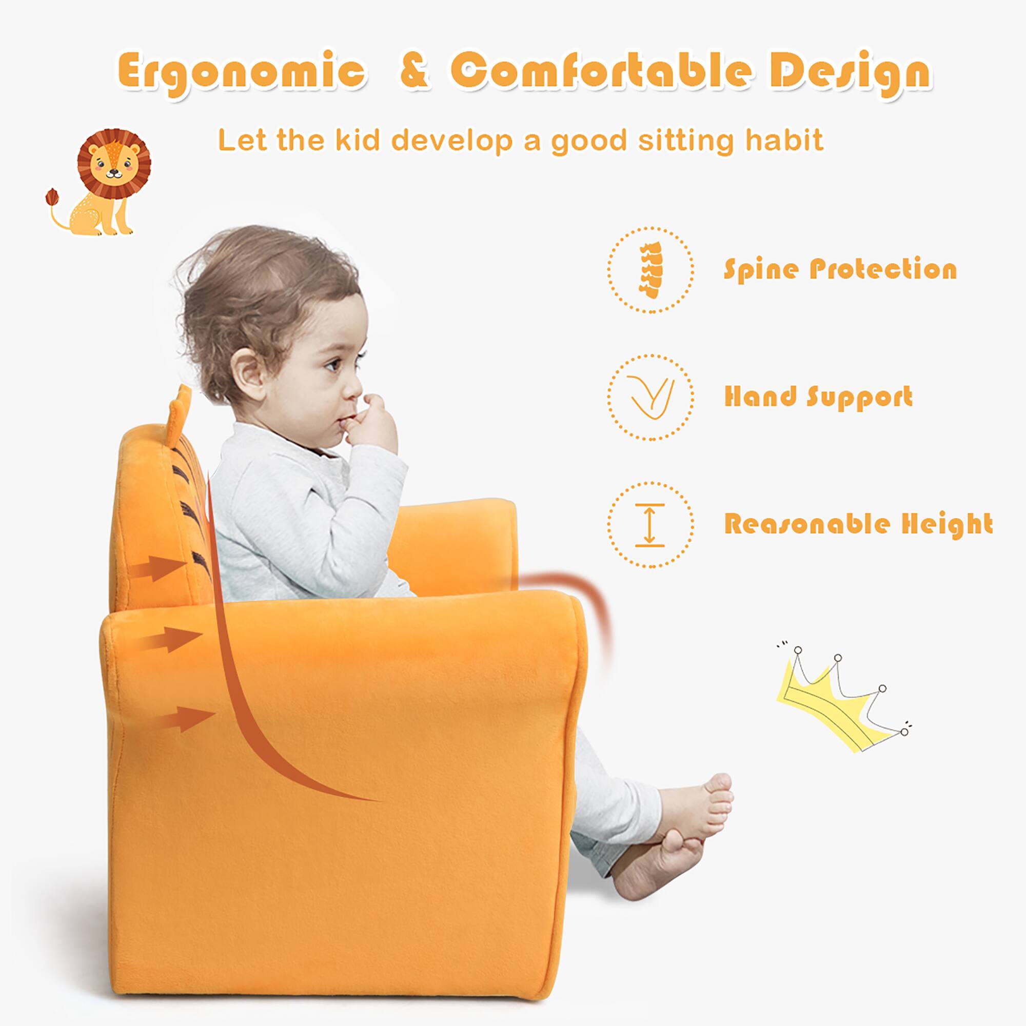 Ergonomic & Comfortable Design  
Let the kid develop a good sitting habit  

- Spine Protection  
- Hand Support  
- Reasonable Height