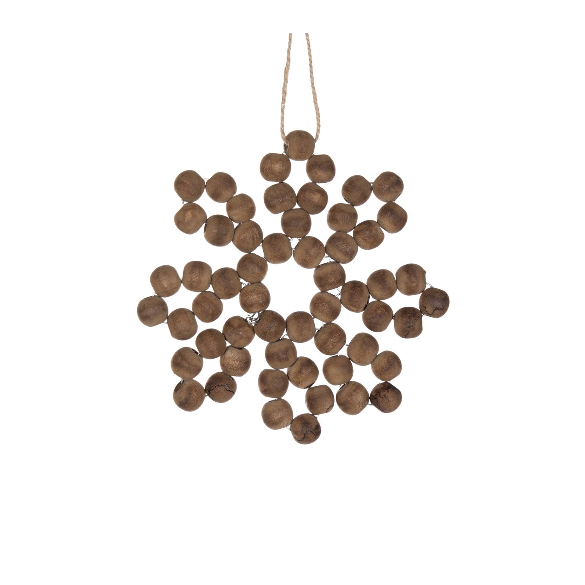 Back. BreeBe - Wood Bead Snowflake Ornament (Set of 12) - Brown.