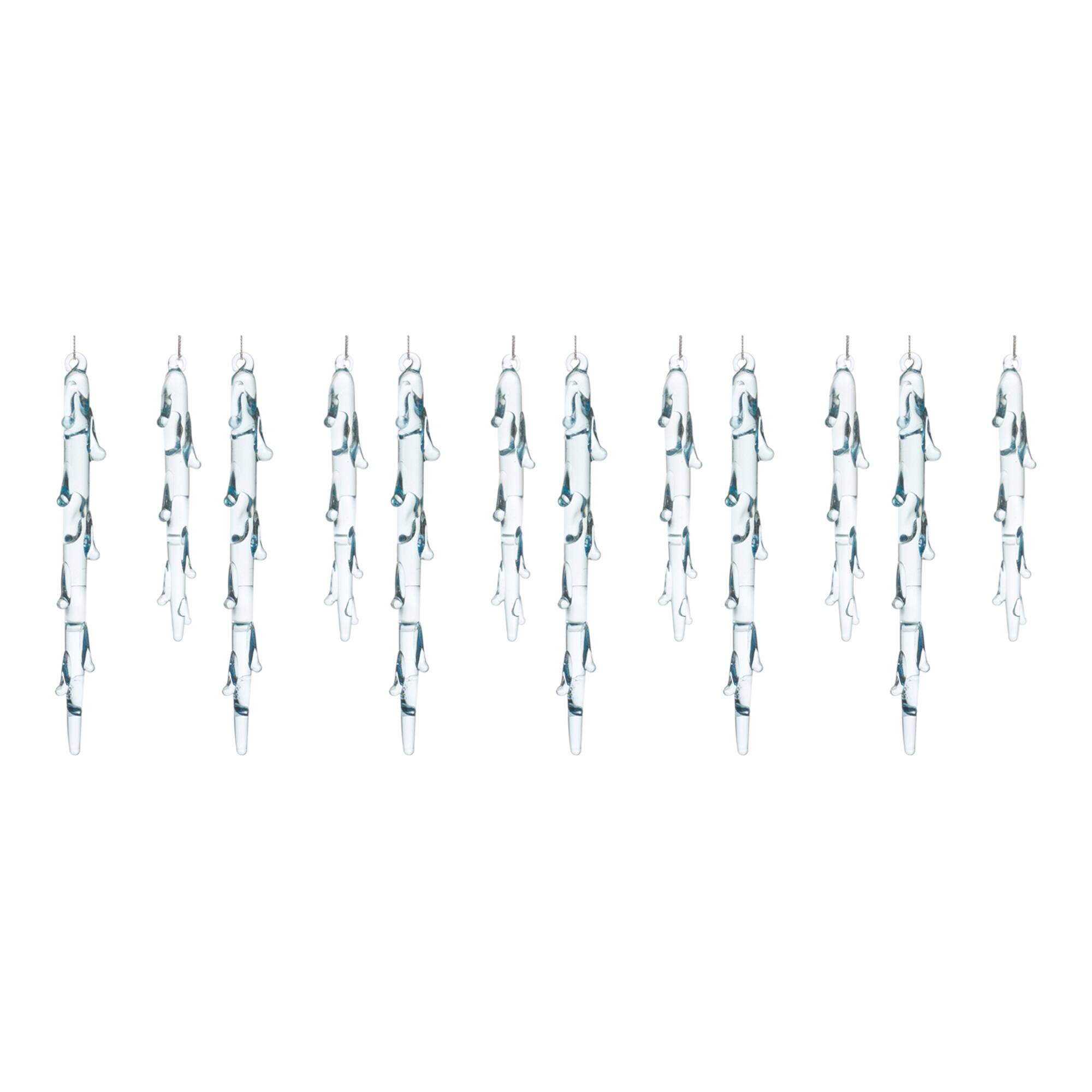 Left. BreeBe - Melted Glass Icicle Drop Ornament (Set of 12) - Blue.