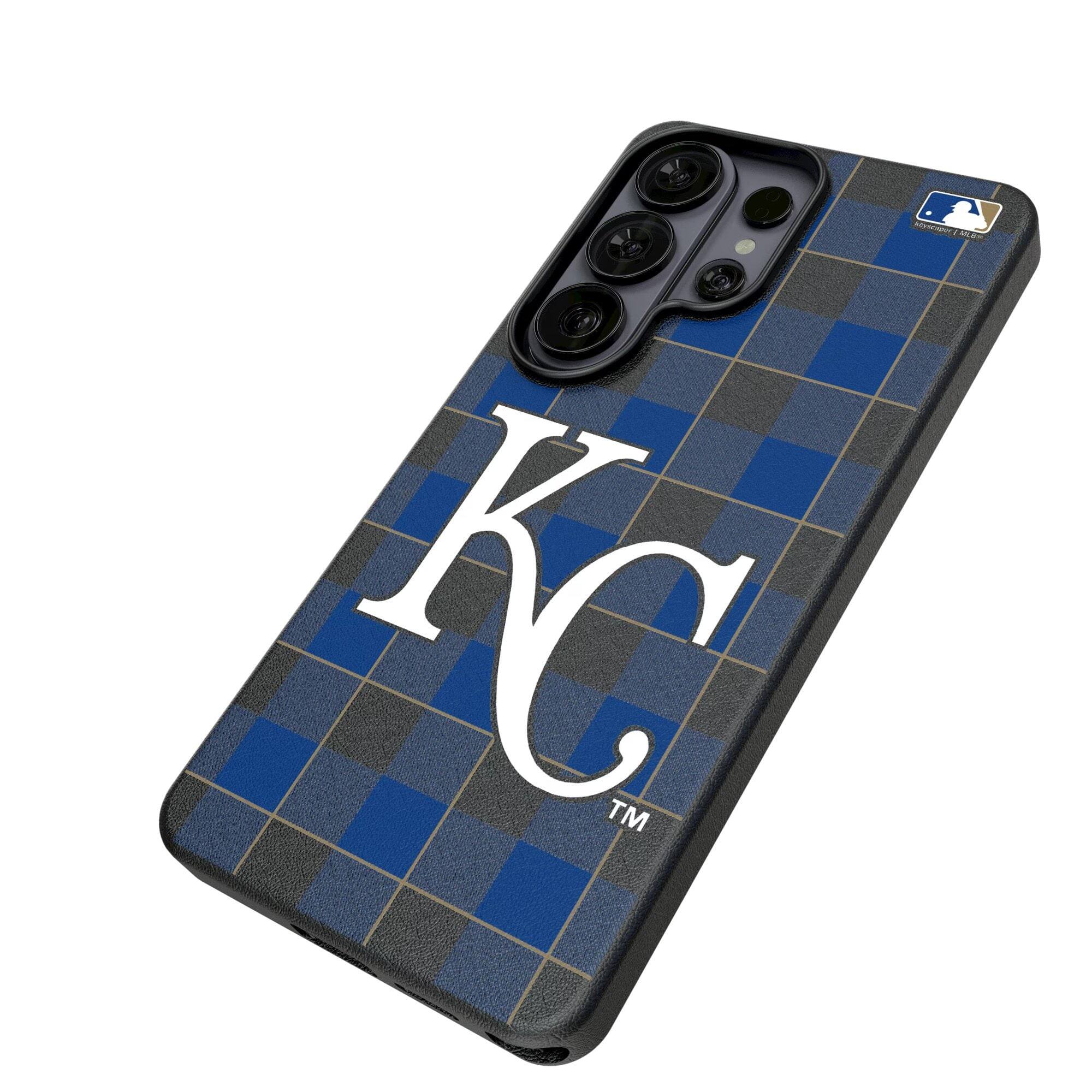 Alt View 1. Keyscaper - Kansas City Royals Plaid Galaxy Magnetic Bump Case - S25 Ultra - Black.