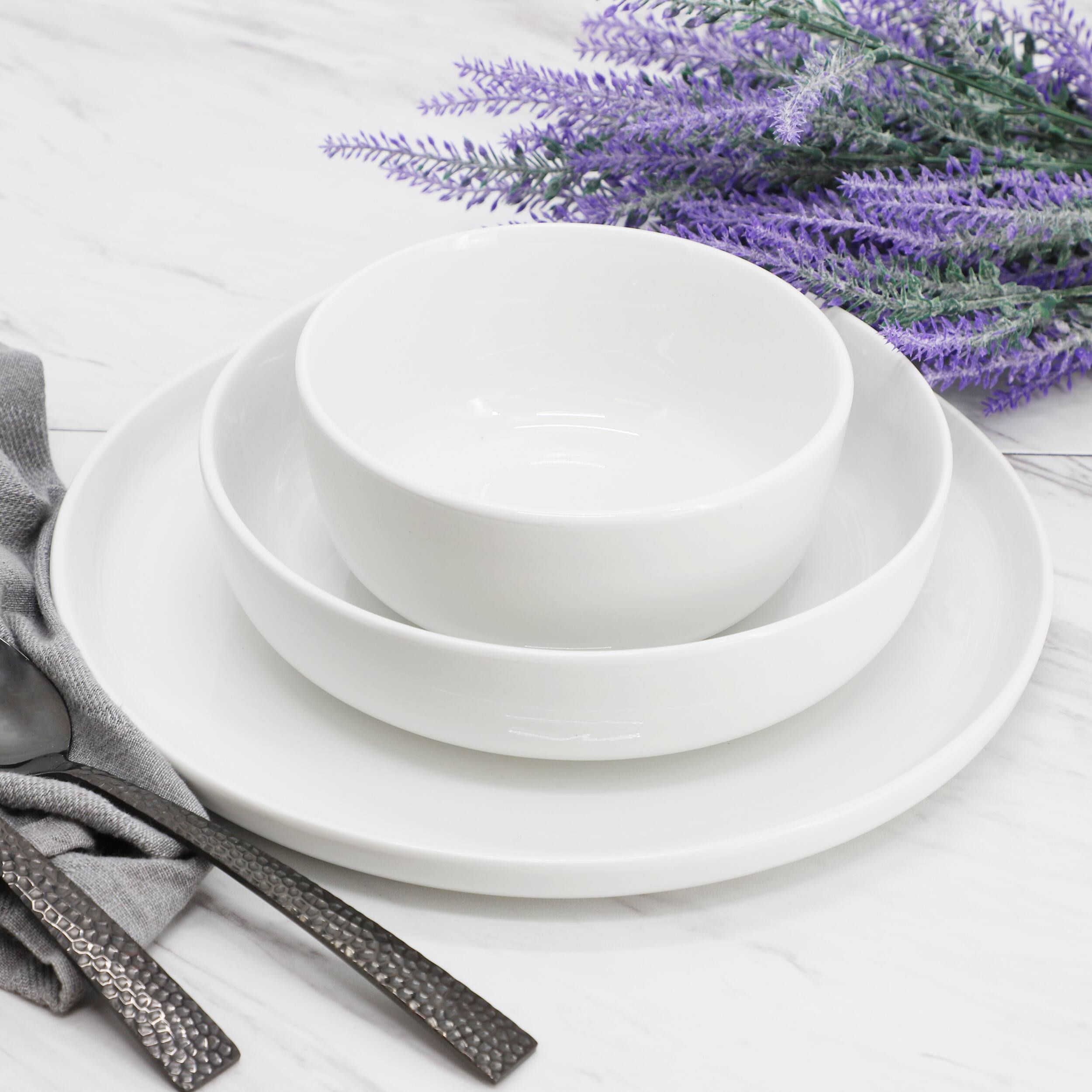 Alt View 6. Elama - Elama Duncan 18 Piece Porcelain Dinnerware Set in White - White.