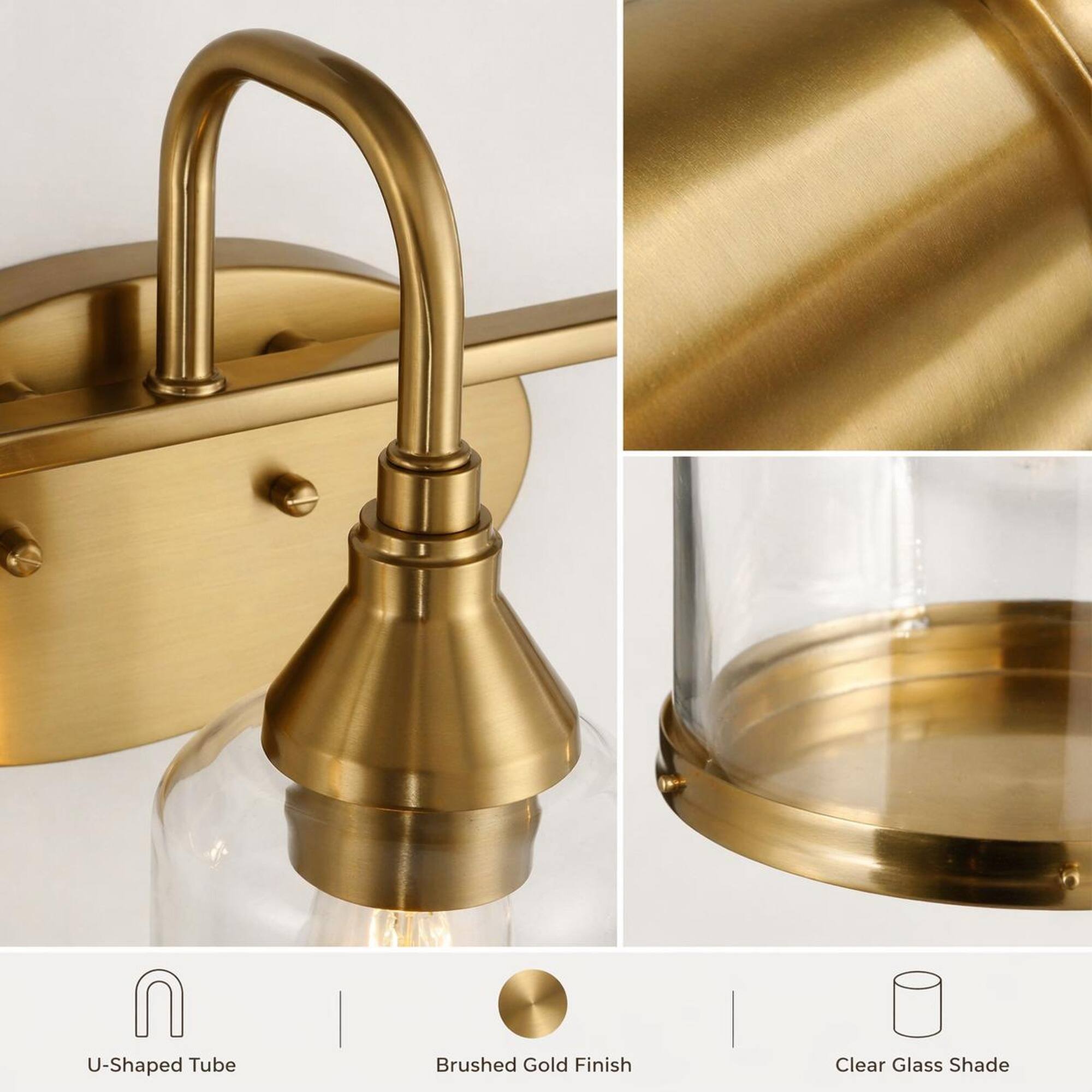 U-Shaped Tube  
Brushed Gold Finish  
Clear Glass Shade
