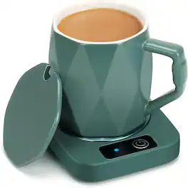 Schertz - Electric Coffee Warmer with Ceramic Mug – 131°F, 16W Heating Plate - Green