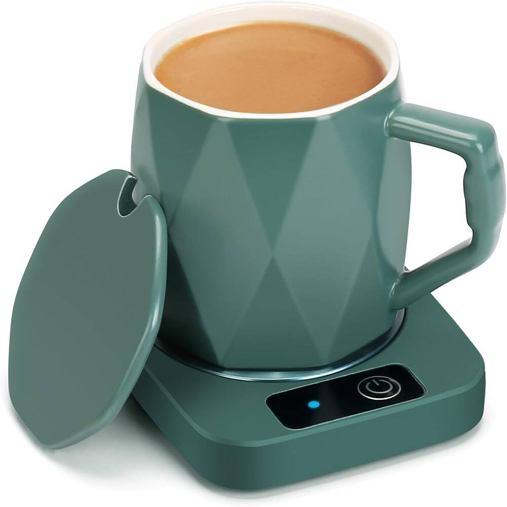 Front. Schertz - Electric Coffee Warmer with Ceramic Mug – 131°F, 16W Heating Plate - green.