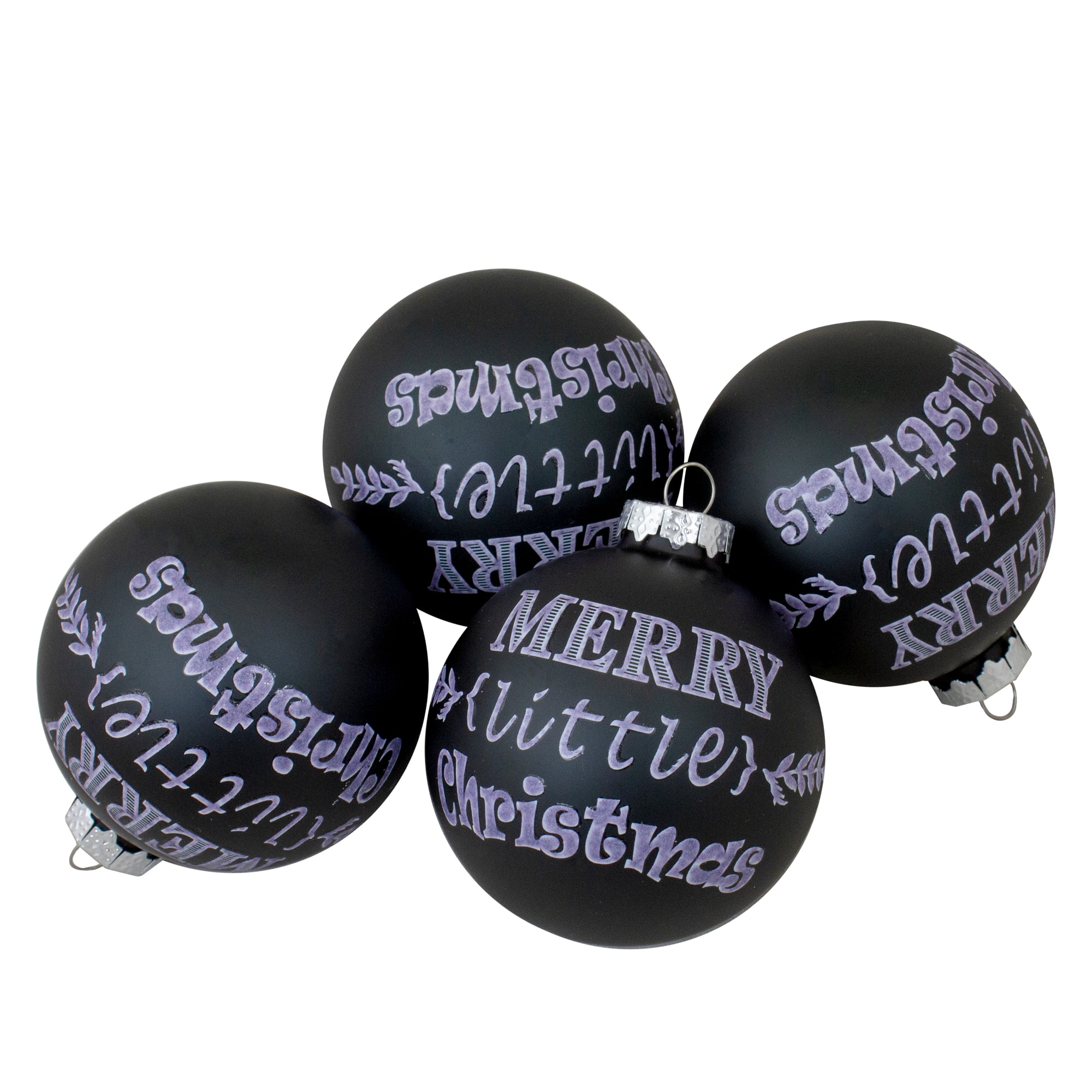 Northlight - Merry Little Christmas Glass Ball Ornaments - 2.5" (65mm) - 4ct - Black