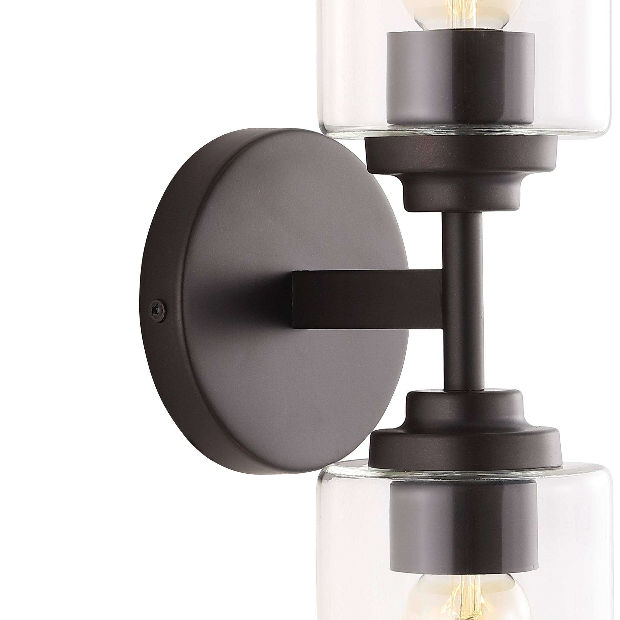 Alt View 4. Jonathan Y - Giles 16" 2-Light Farmhouse Industrial Iron Cylinder LED Sconce, Oil Rubbed Bronze/Clear - Oil Rubbed Bronze.