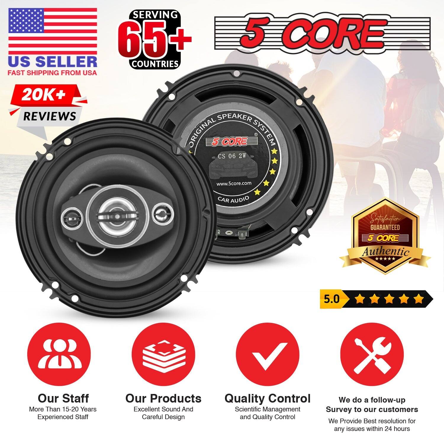 SERVING 65+ COUNTRIES US SELLER FAST SHIPPING FROM USA 5 CORE 20K+ REVIEWS SPEAKER ORIGINAL 5 CORE SYSTEM CS 06 2V www.5core.com CAR AUDIO Satisfaction GUARANTEED 5 CORE Authentic 5.0 Our Staff More Than 15-20 Years Experienced Staff Our Products Quality Control We do a follow-up Excellent Sound And Careful Design Scientific Management Survey to our customers We Provide Best resolution for any issues within 24 hours