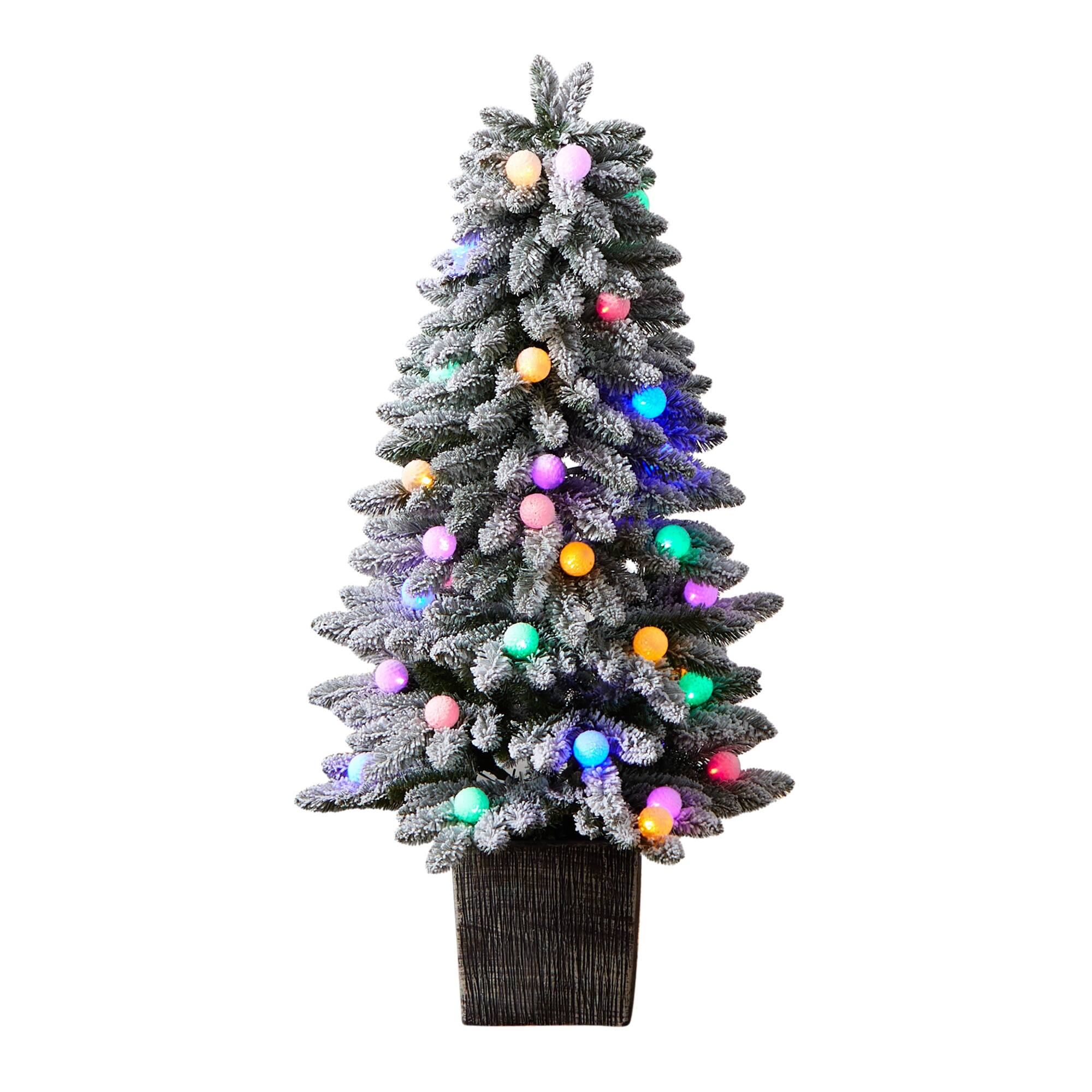 BreeBe - 4' Flocked Pre-Lit Xmas Tree w/40 Globe LEDs and 259 Tips - White, Green