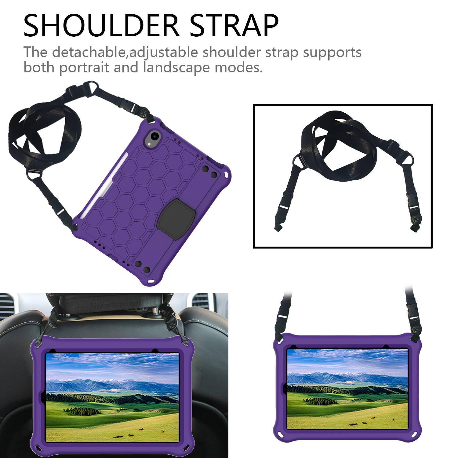 SHOULDER STRAP  
The detachable, adjustable shoulder strap supports both portrait and landscape modes.