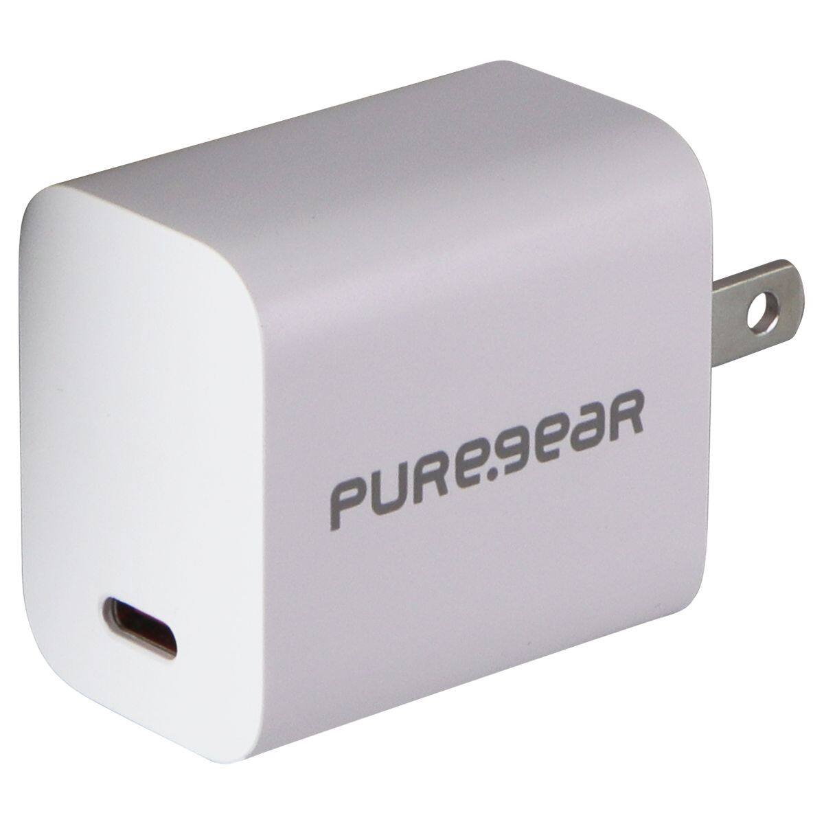Angle. PureGear - LightSpeed 20W USB-C PD Wall Charger Travel Adapter - Compact Foldable Plug - White.