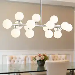 Siljoy - 39.4" Satin 16-Light Linear Sputnik Chandelier, Modern Adjustable Pendant for Dining Room Kitchen Island - Nickel