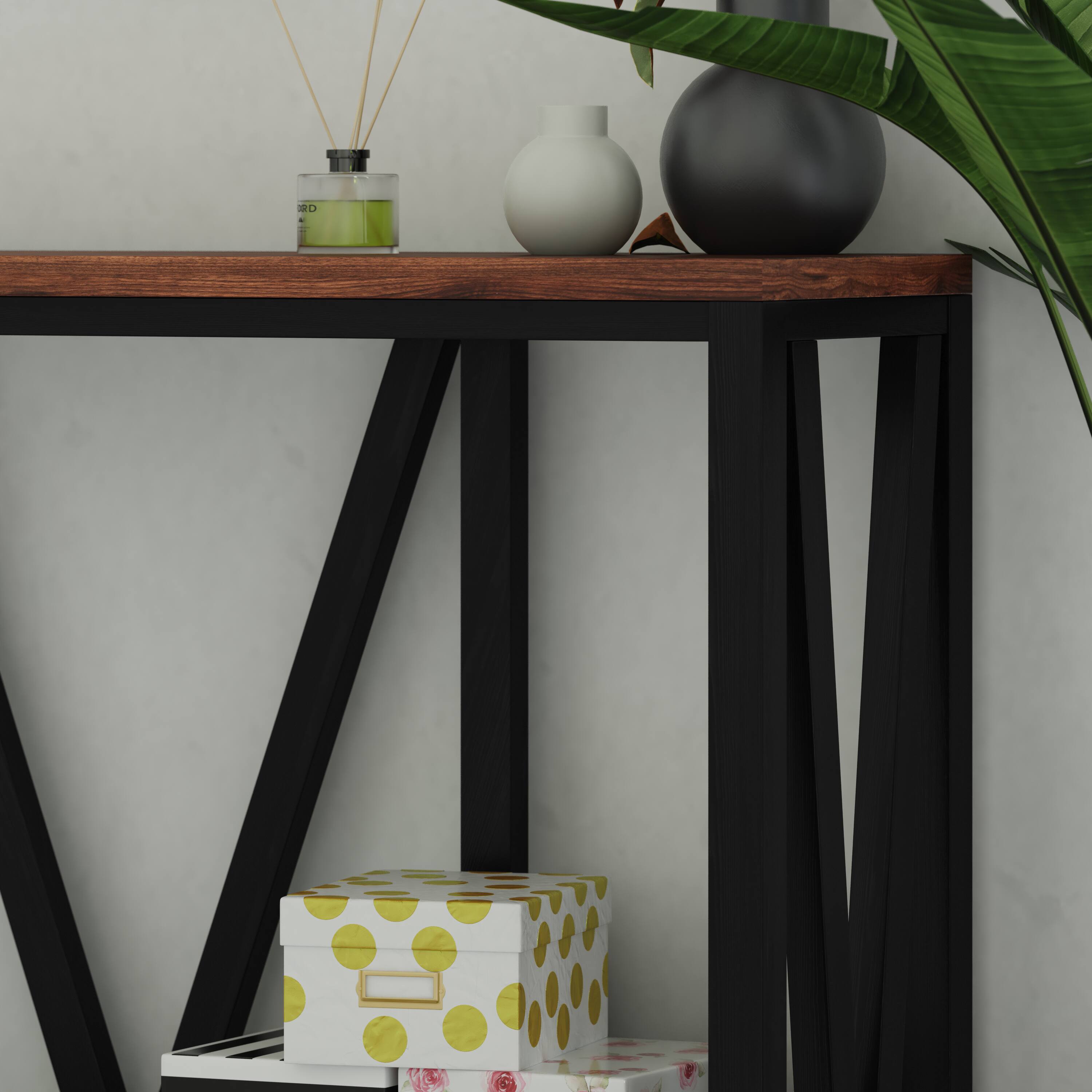 Alt View 4. Emma + Oliver - Owen Modern Farmhouse Entryway Console Accent Table - Walnut Top/Black Frame.