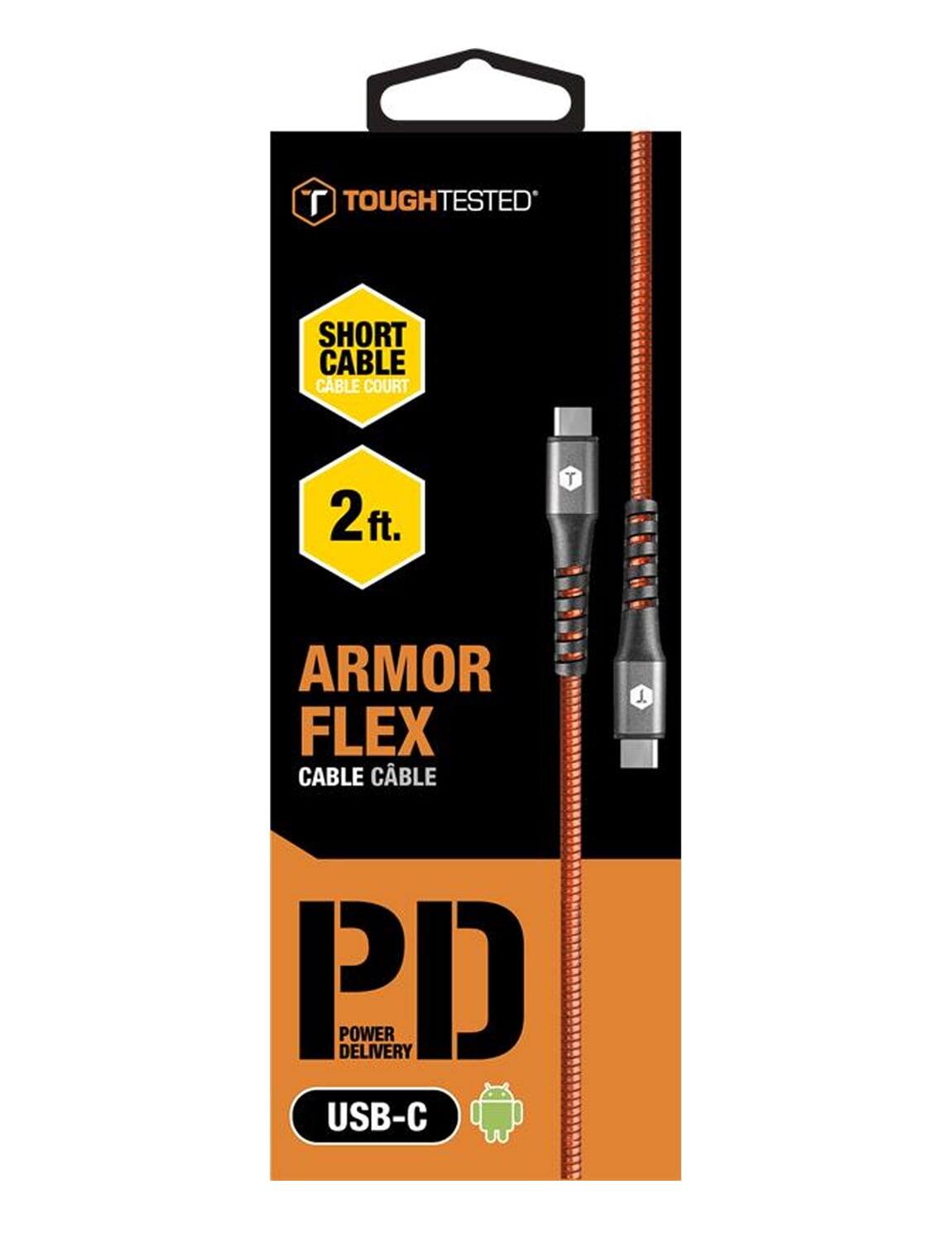 TOUGH TESTED SHORT CABLE CABLE COURT 2ft. ARMOR FLEX CABLE CABLE PD DELIVERY POWER USB-C