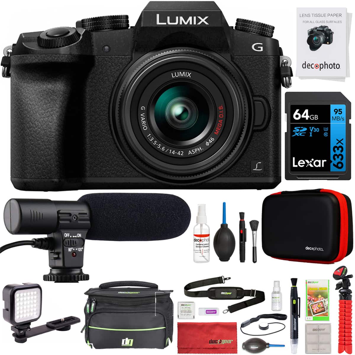Panasonic - LUMIX G7 Mirrorless Digital Camera (Black) w/ 14-42mm Lens + 64GB Microphone Kit