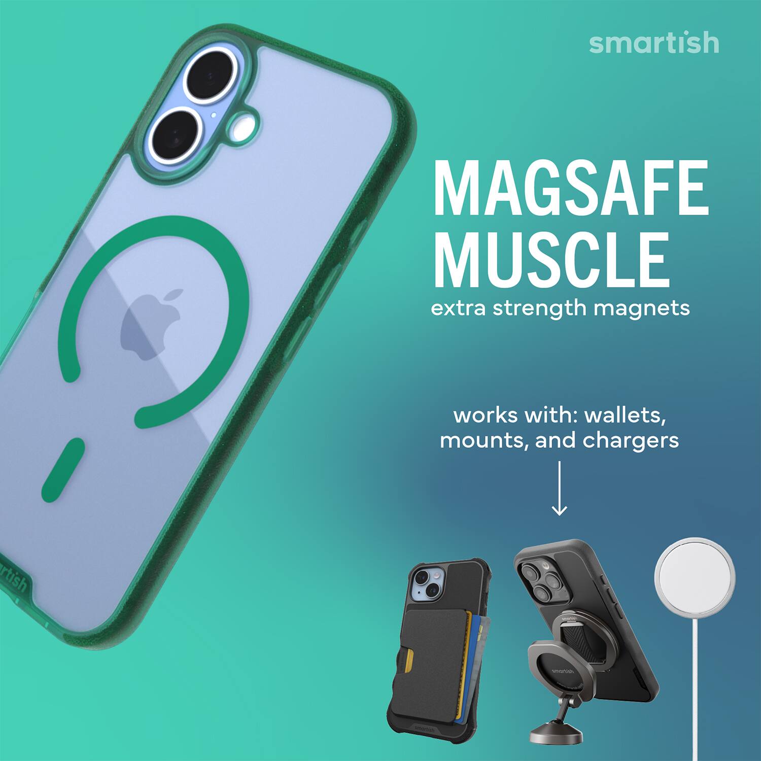 smartish MAGSAFE MUSCLE extra strength magnets works with: wallets, mounts, and chargers
