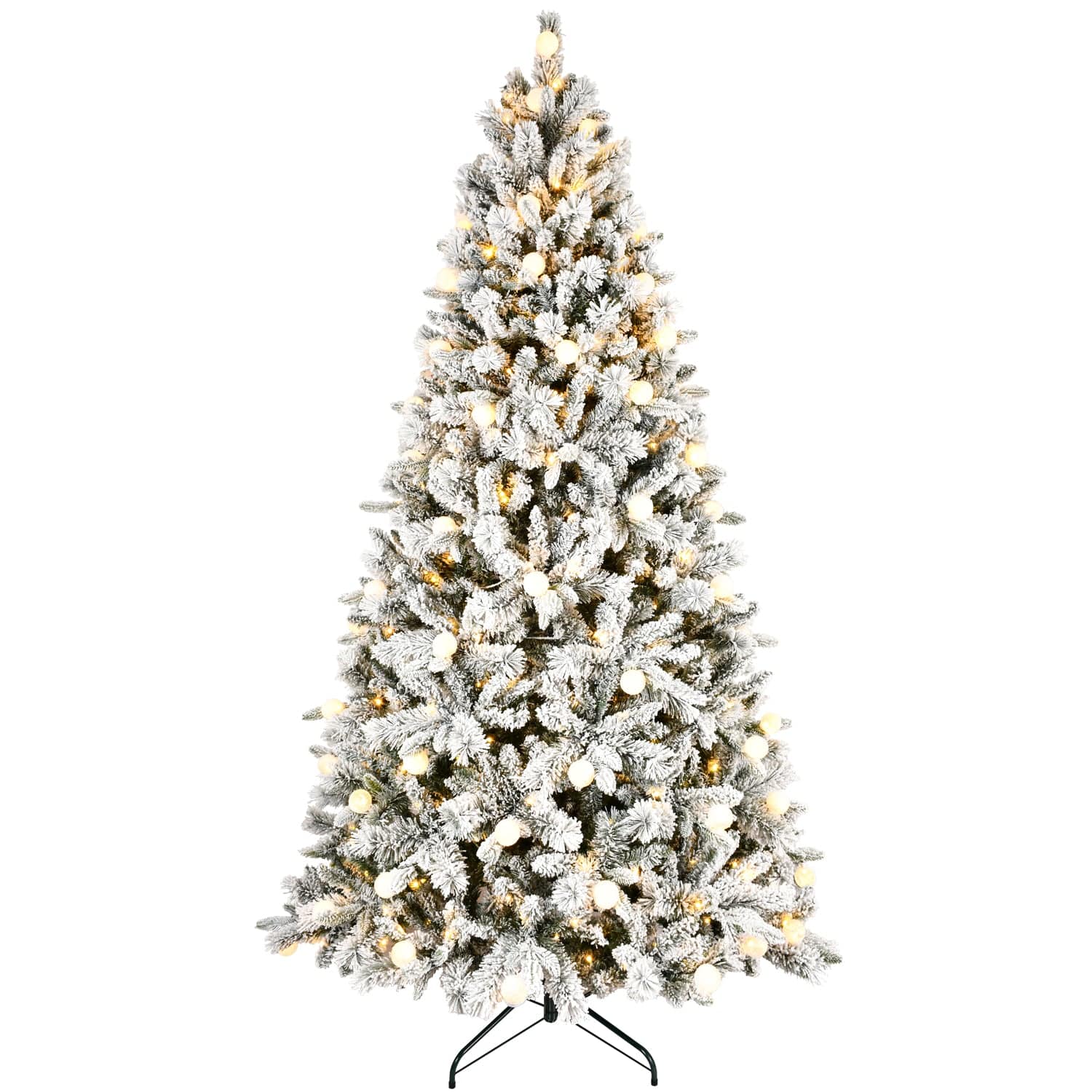 Boyel Living - 8 ft. Flocked Christmas Tree with LED Light 1793 Tips Memory Wire Hinged with Metal Stand - White