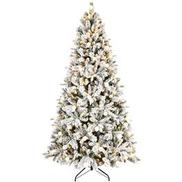 Boyel Living - 8 ft. Flocked Christmas Tree with LED Light 1793 Tips Memory Wire Hinged with Metal Stand - White