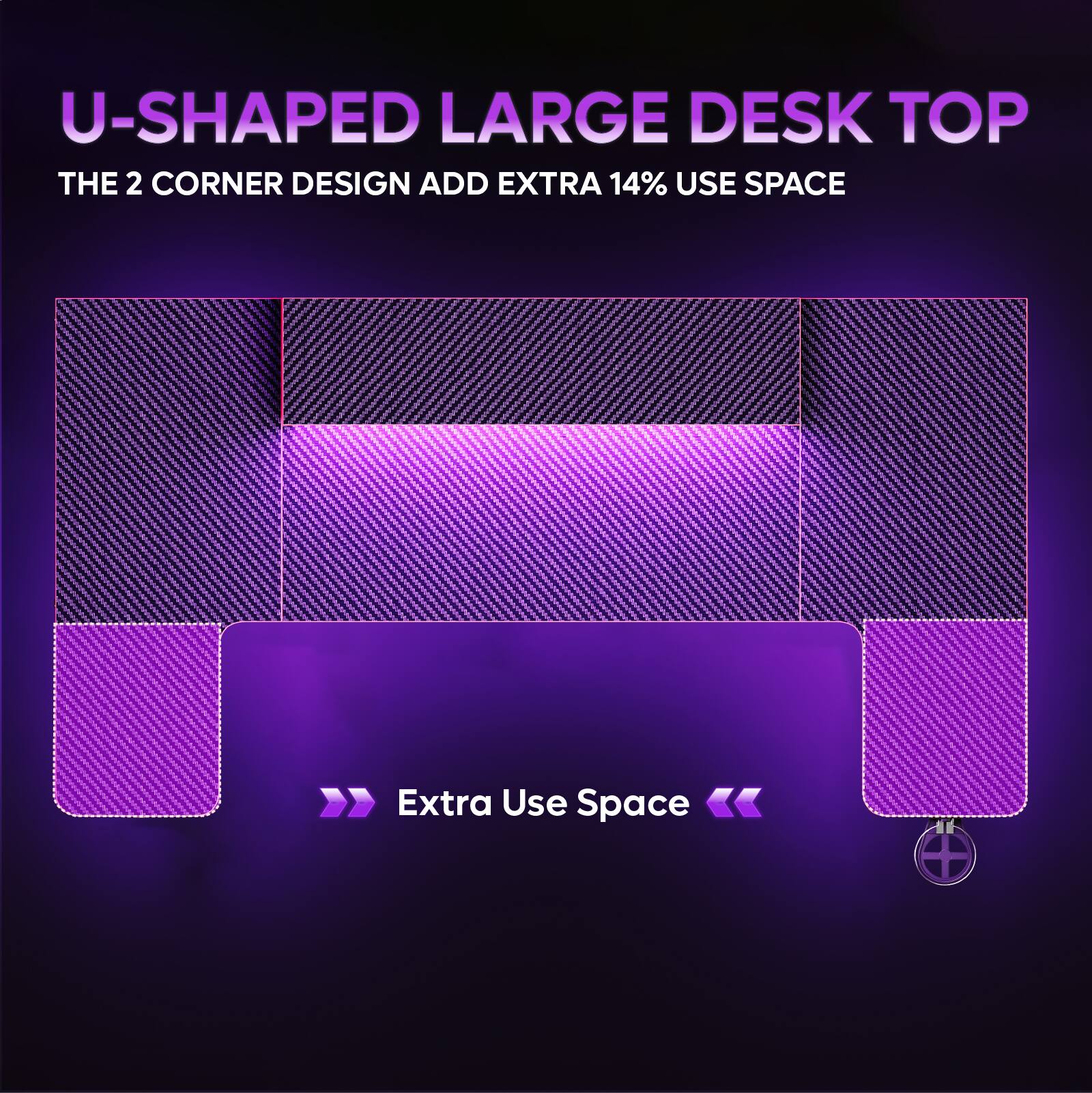 "U-Shaped Large Desk Top: The 2 Corner Design Adds Extra 14% Use Space."