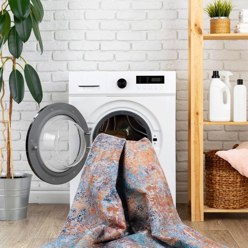Alt View 2. HTUTWOO - Foldable Machine Washable Area Rug 8x10 - Chenille Low Pile, Non-Slip TPR Backing, Stain Resistant, Super Soft Durable - Multi.