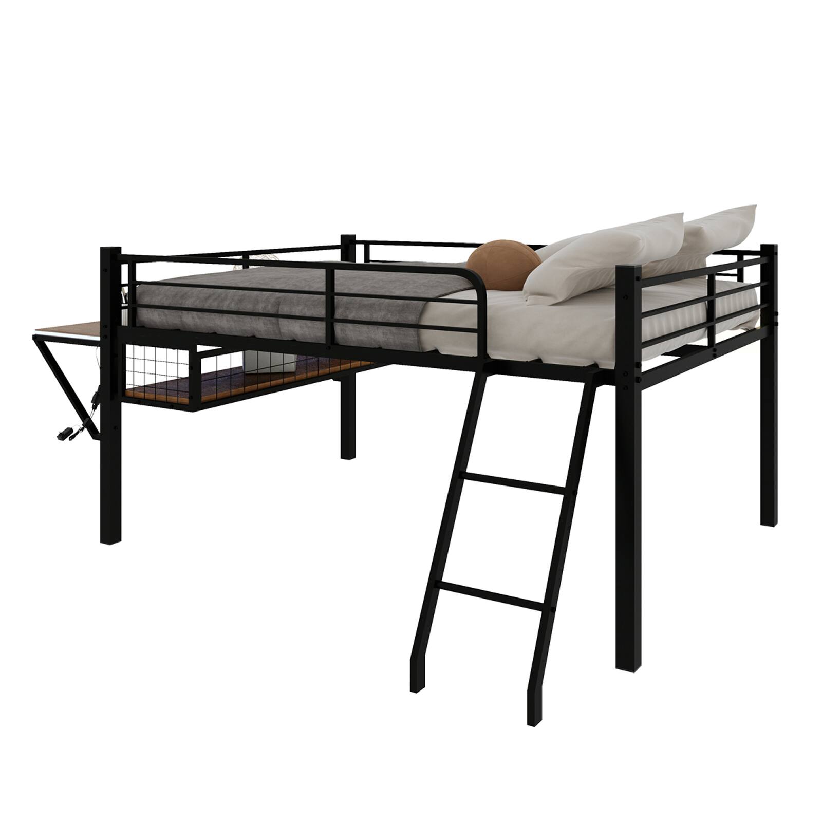 Alt View 6. Loheer - Loheer Full Size Metal Loft Bed with Built-in Desk and LED Lights Black Loft Bed Frame for Teens No Box Spring - Black.