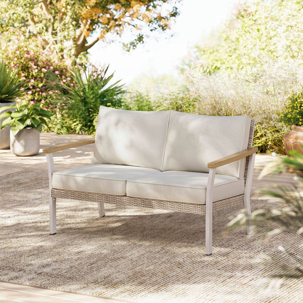 Angle. Songmics Home - SONGMICS HOME Sencillo Collection - Outdoor Steel Loveseat 2-Seat Sofa Bone Color - White.