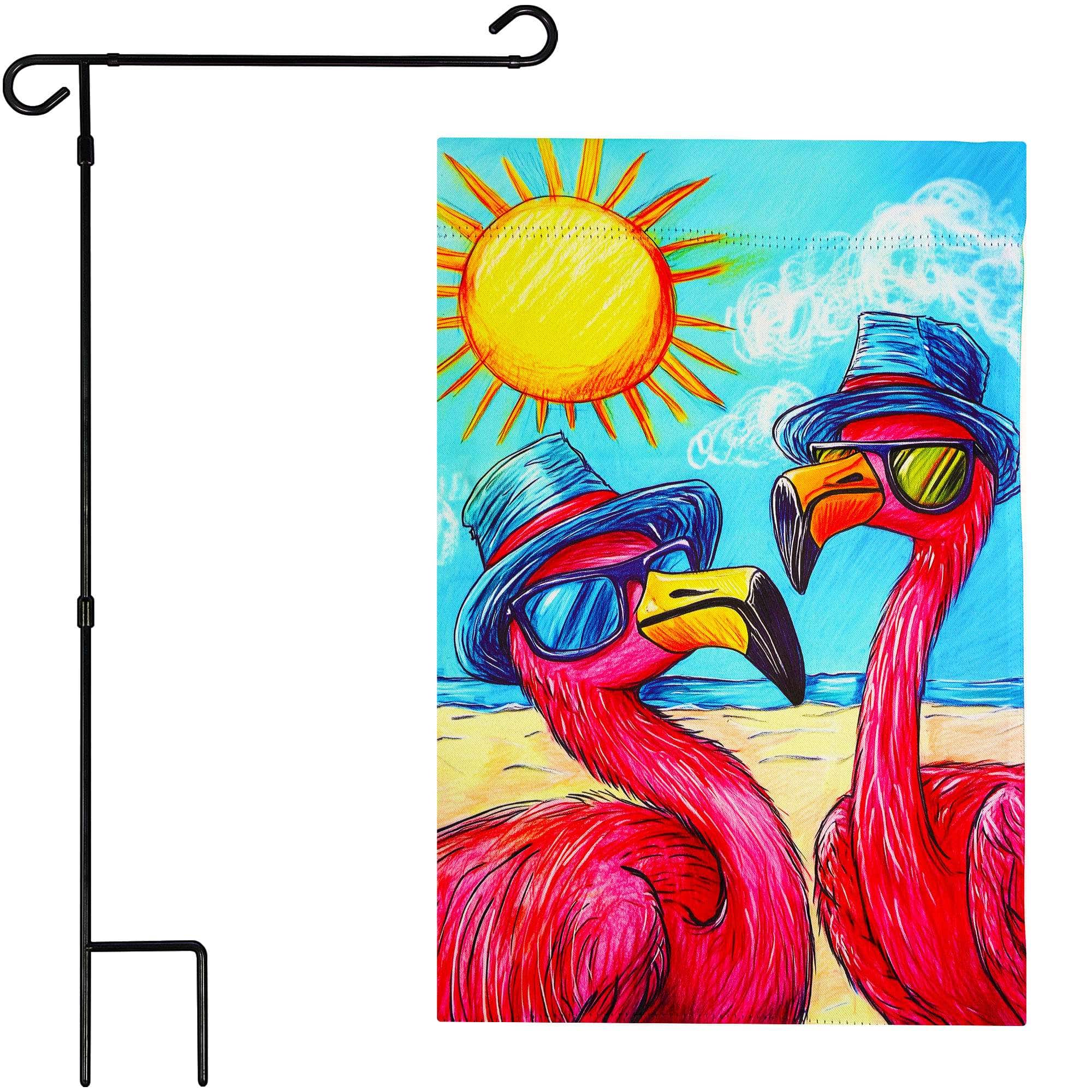 G128 - 36x16IN Garden Flag Stand & 12x18 Summer Flamingo Beach Flag Kit - Black price history on PriceWatchPro