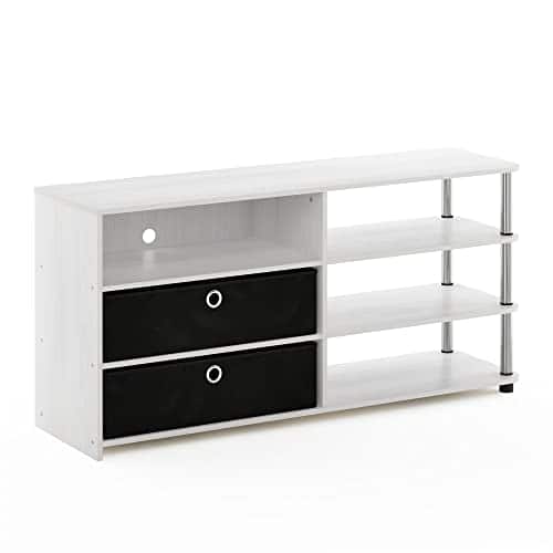 Hirose Alice - Econ Entertainment Center Black/black Simple stylish design, Functional and suitable for any room; style: mode - White Oak/Stainless Steel/Black-55 Inch Stainless