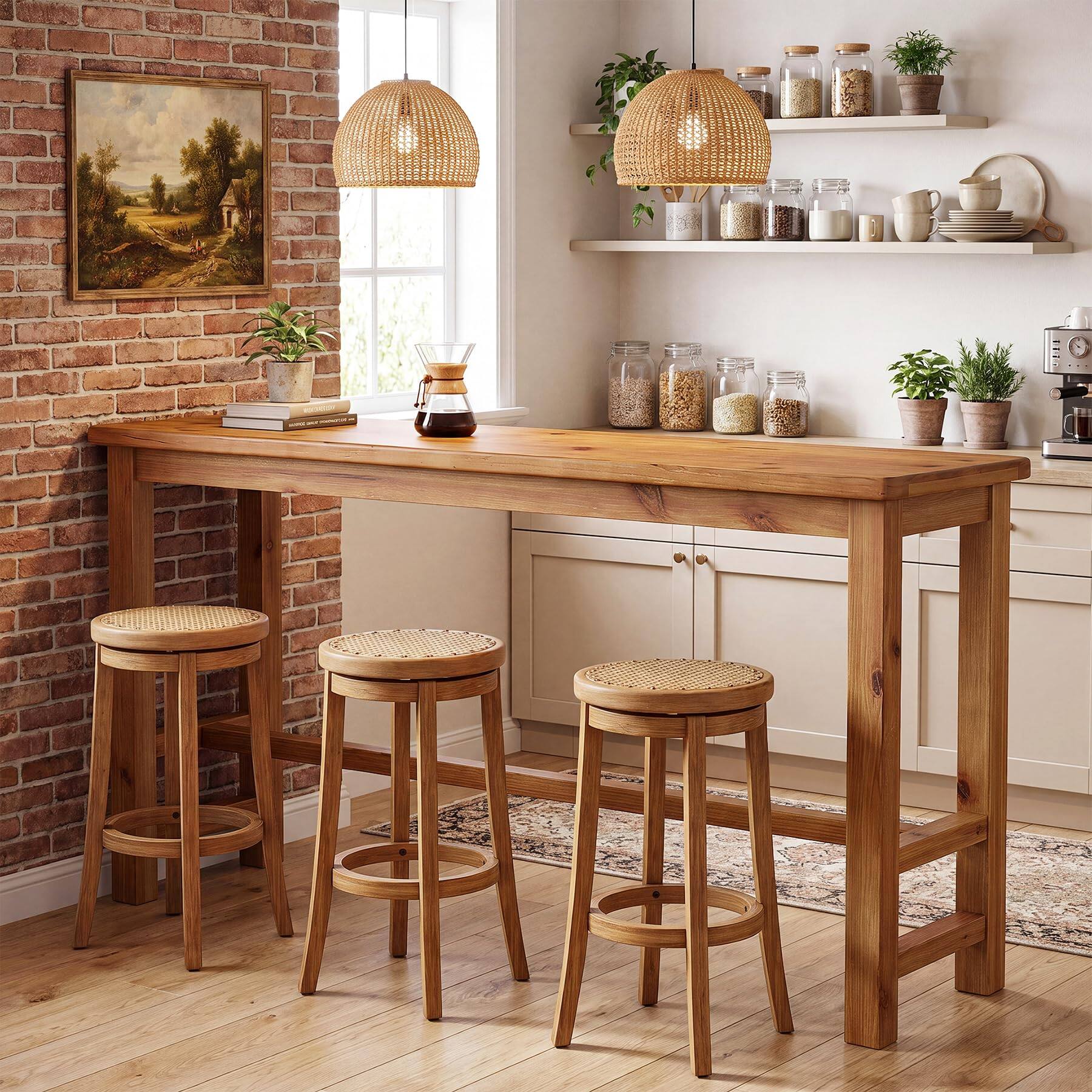 Alt View 4. Tribesigns - 63" Solid Wood Bar Table, Rectangular Counter Height Pub Table - Rustic Brown.
