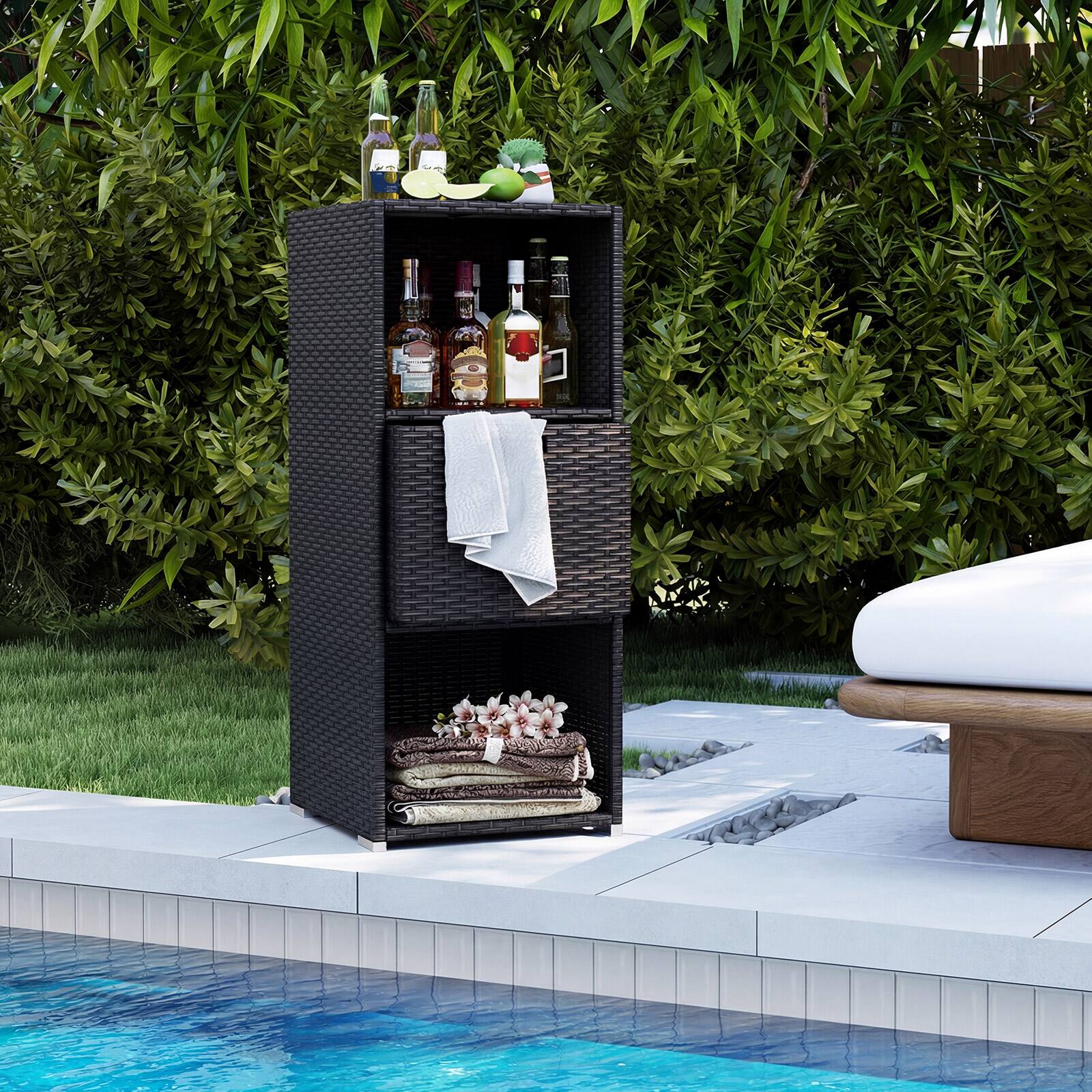 Alt View 4. Costway - Costway Outdoor Storage Cabinet with Storage Shelves Drawer and Rolling Wheels for Porch - Black.