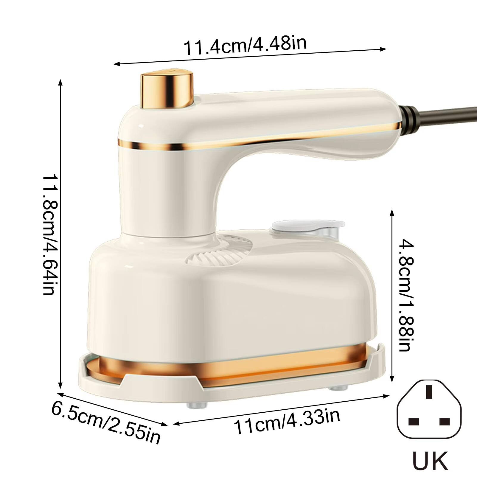 11.4cm/4.48in  
11.8cm/4.64in  
6.5cm/2.55in  
11cm/4.33in  
4.8cm/1.88in  
UK