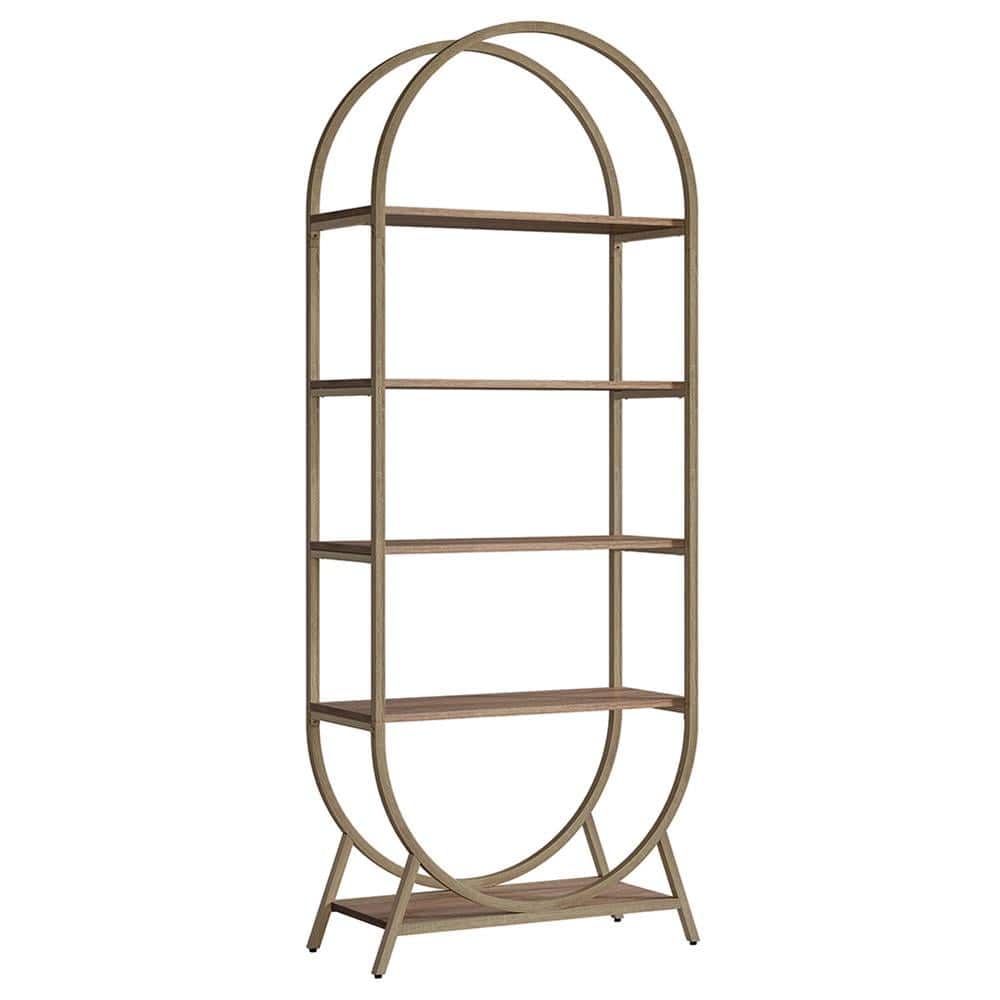 Kadyn - Bookshelf, Storage Shelf, Bookcase,5-Tier Bookshelf, 70.8" Open Bookcase Arched Display Rack - Oak