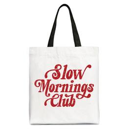 OrnamentallyYou - Slow Mornings Club Canvas Tote Bag, Cozy Vintage Aesthetic Gift Shopper - White Black
