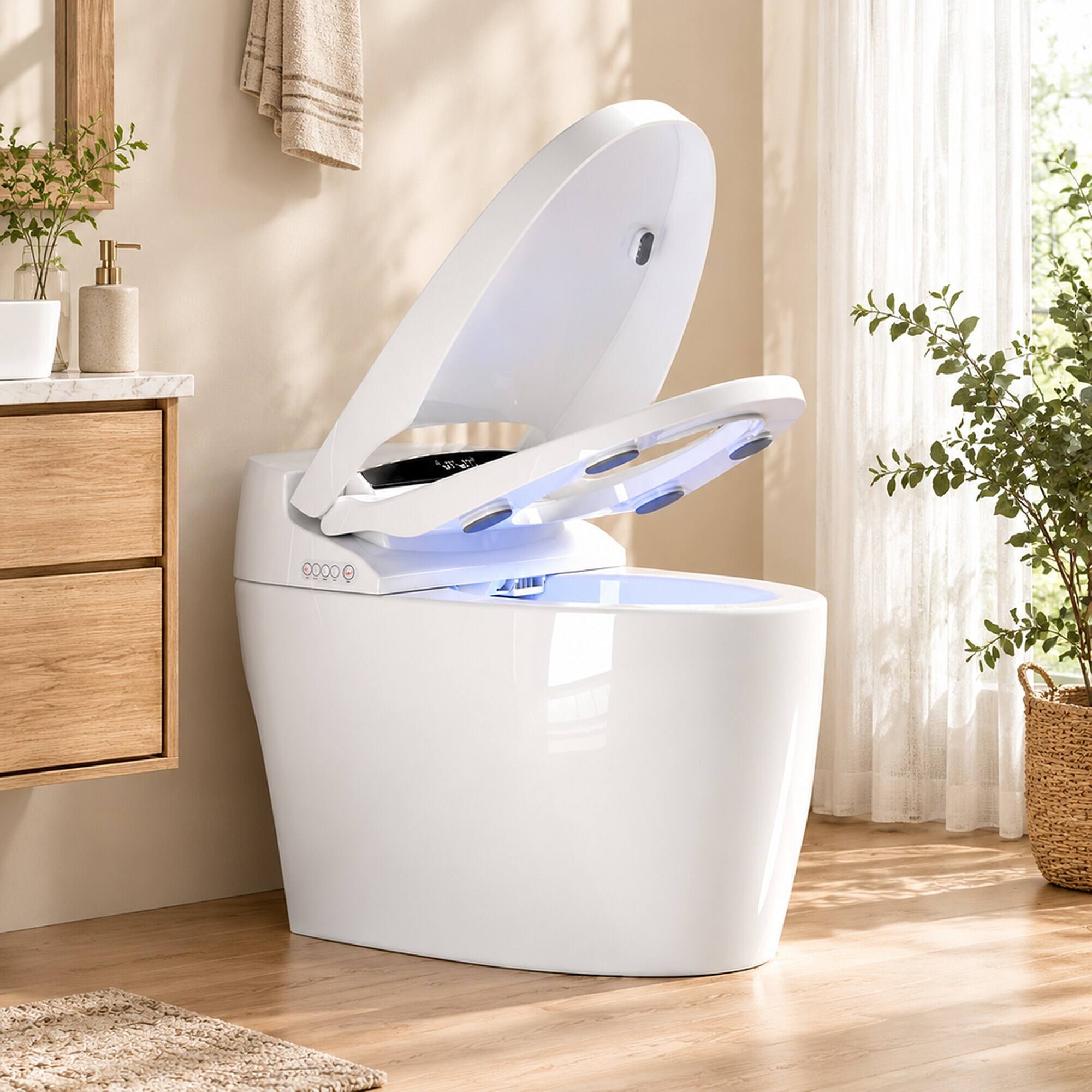 Alt View 2. RYHNUYNE - Smart Toilet With Heated Bidet Seat, Auto Open Close Warm Water Dryer Sanitary Fixture For Home Bathroom Daily Use - White.