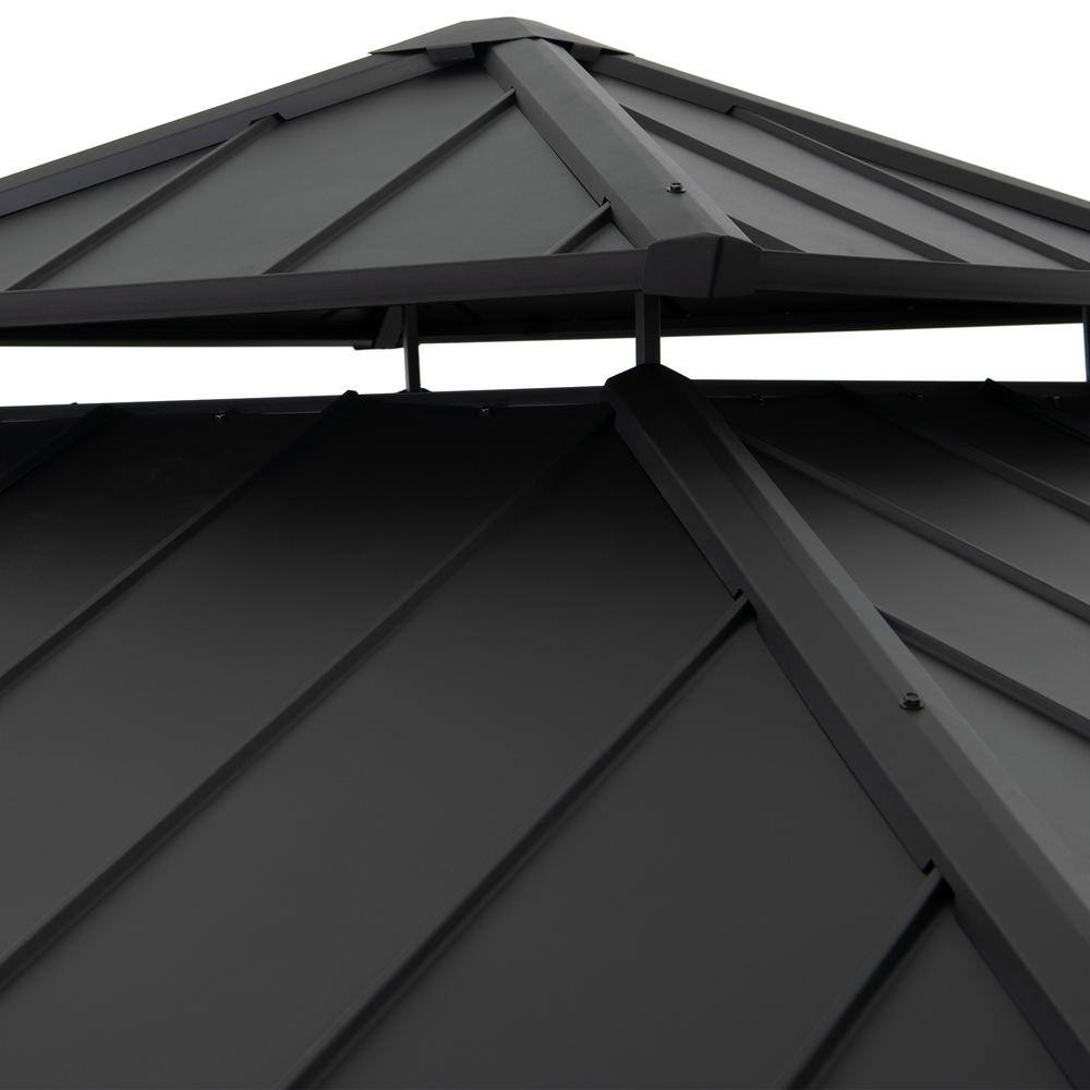 Alt View 2. SUNJOY - Wood Gazebo with 2-tier Metal Roof, for Patios, Lawn, and Backyard, Black.