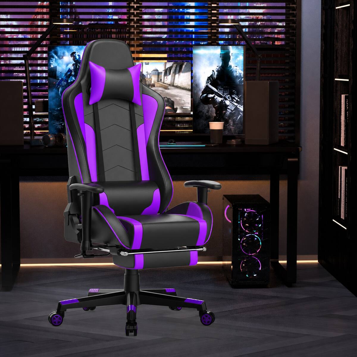 Alt View 5. Egaming - Music Video Gaming Chair with Speaker Office Computer Chairs,Purple - Purple.