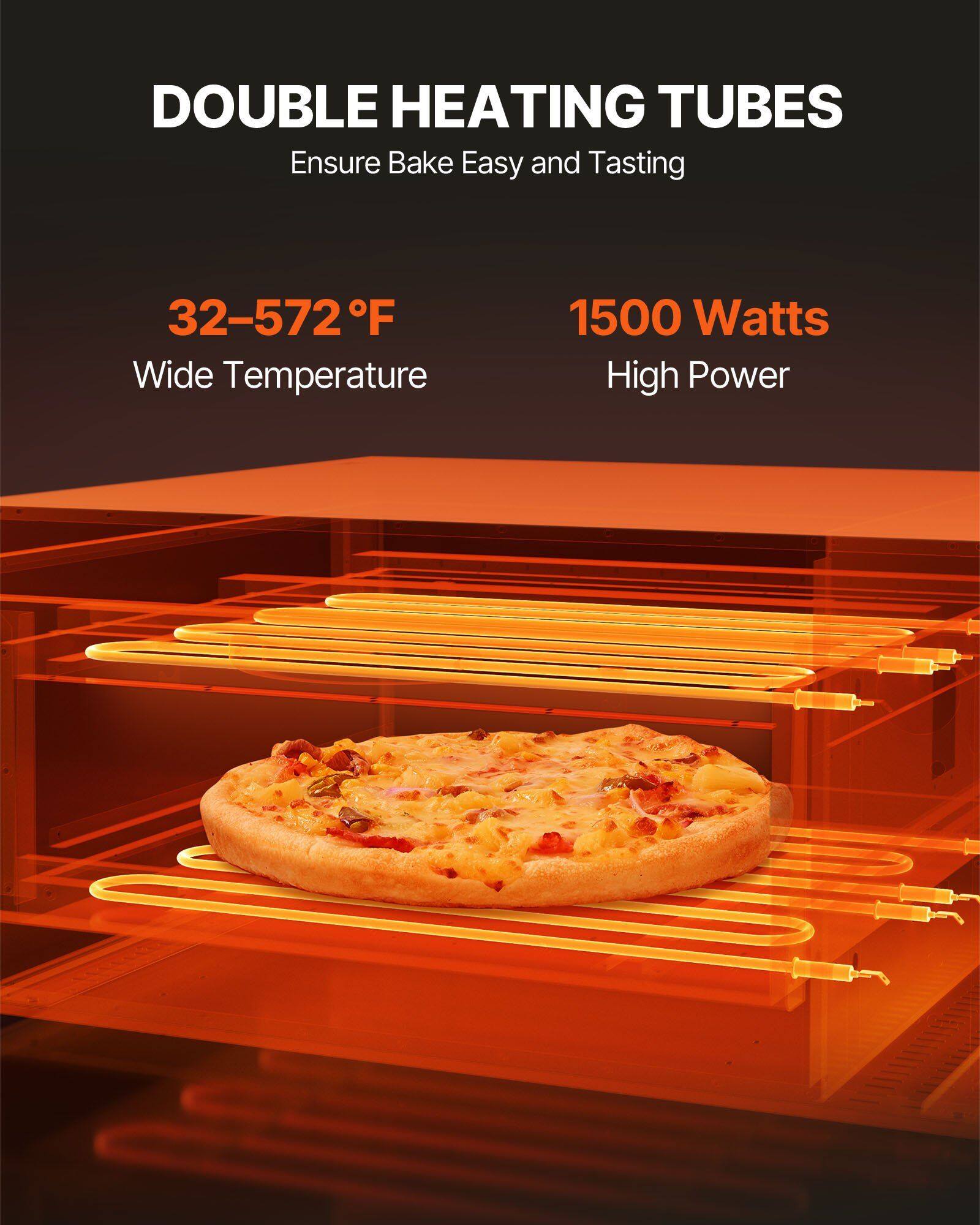 DOUBLE HEATING TUBES  
Ensure Bake Easy and Tasting  

32-572°F  
Wide Temperature  

1500 Watts  
High Power