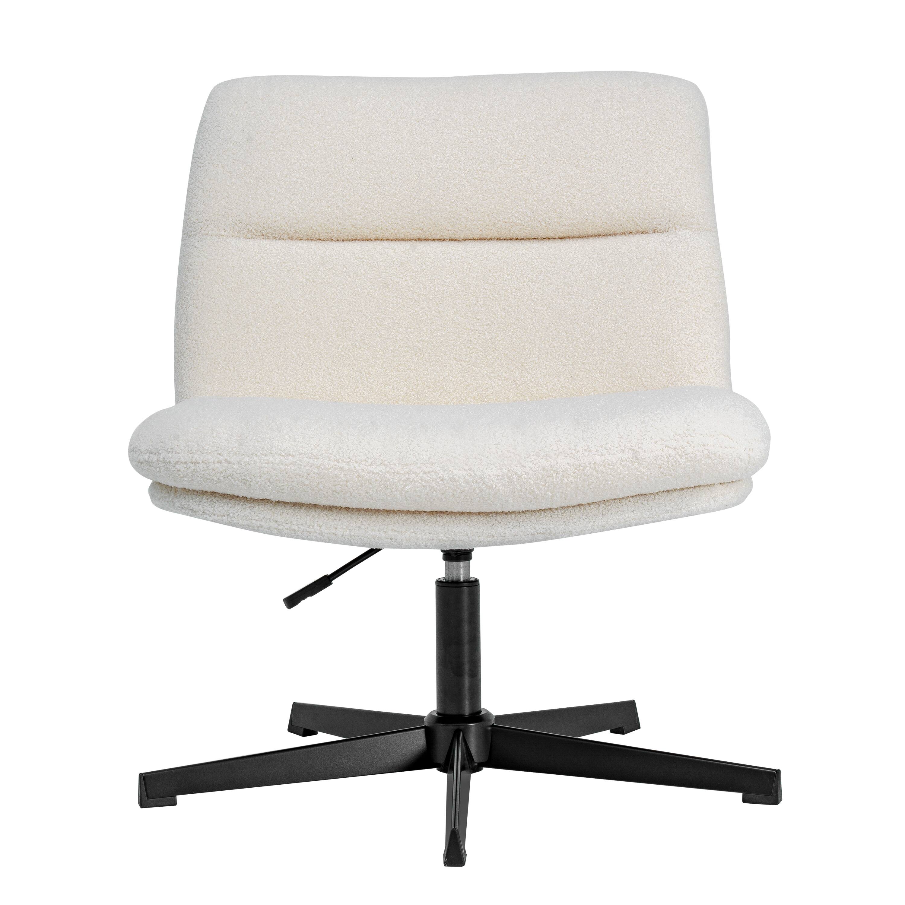 Alt View 8. Emma + Oliver - Mid-Back Swivel Office Chair with Padded Upholstery & Sturdy Frame - Cream Faux Shearling/Black Frame.