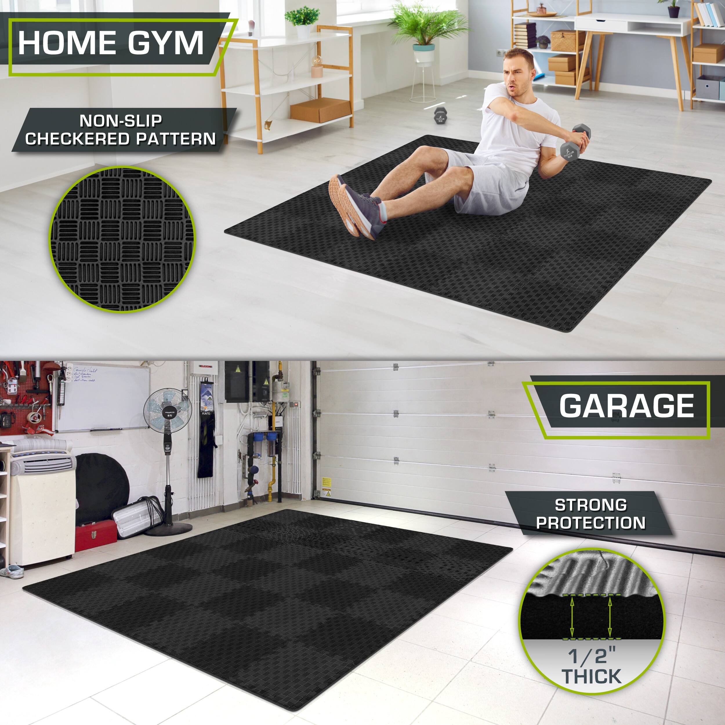 HOME GYM NON-SLIP CHECKERED PATTERN MAT - GARAGE STRONG PROTECTION 1/2" THICK
