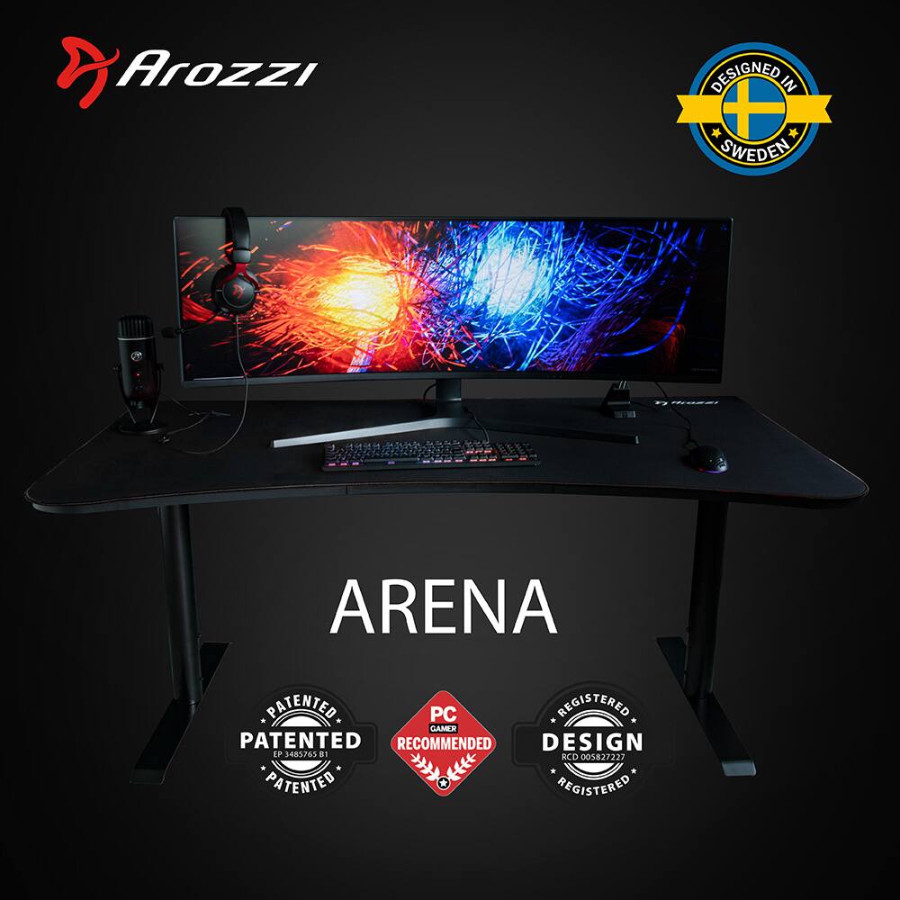 Angle. Arozzi - Arena Ultrawide Curved Gaming Desk - Pure Black.