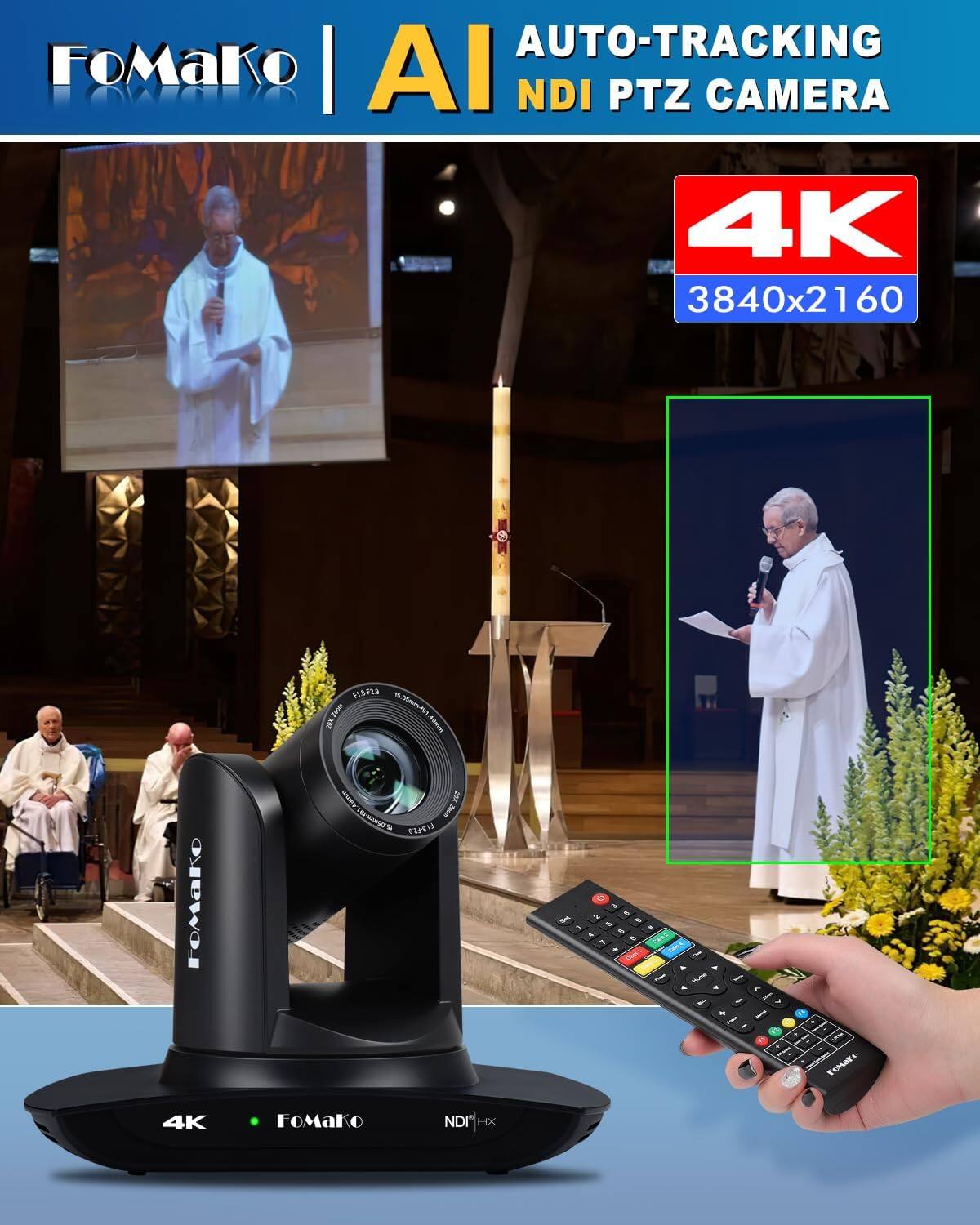 AUTO-TRACKING FoMako | AI NDI PTZ CAMERA 4K 3840x2160

FLAF20 13.05mm-sp Marm your JAN Gouggy Zoom FRAVIS
3 2 M n - 1 3 ~ FL .
I
I &  140mg I > C F I > - + I FILM -
/
 
4K
FoMat
NDI HX