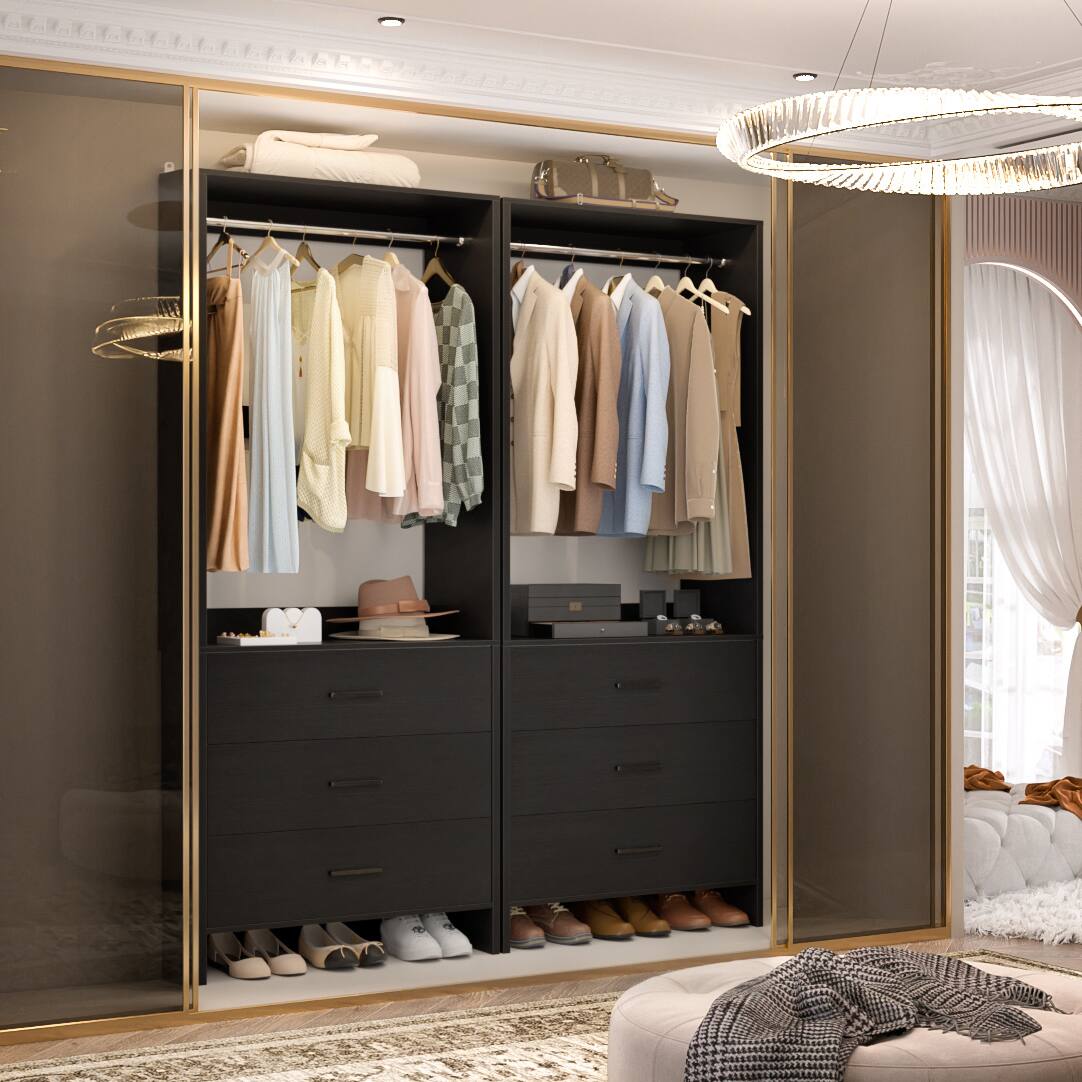 Back. Aheaplus - 2FT Closet System with 3 Drawers and Hanging Rod, Small Freestanding Closet Organizer for Bedroom, Closet - Black.